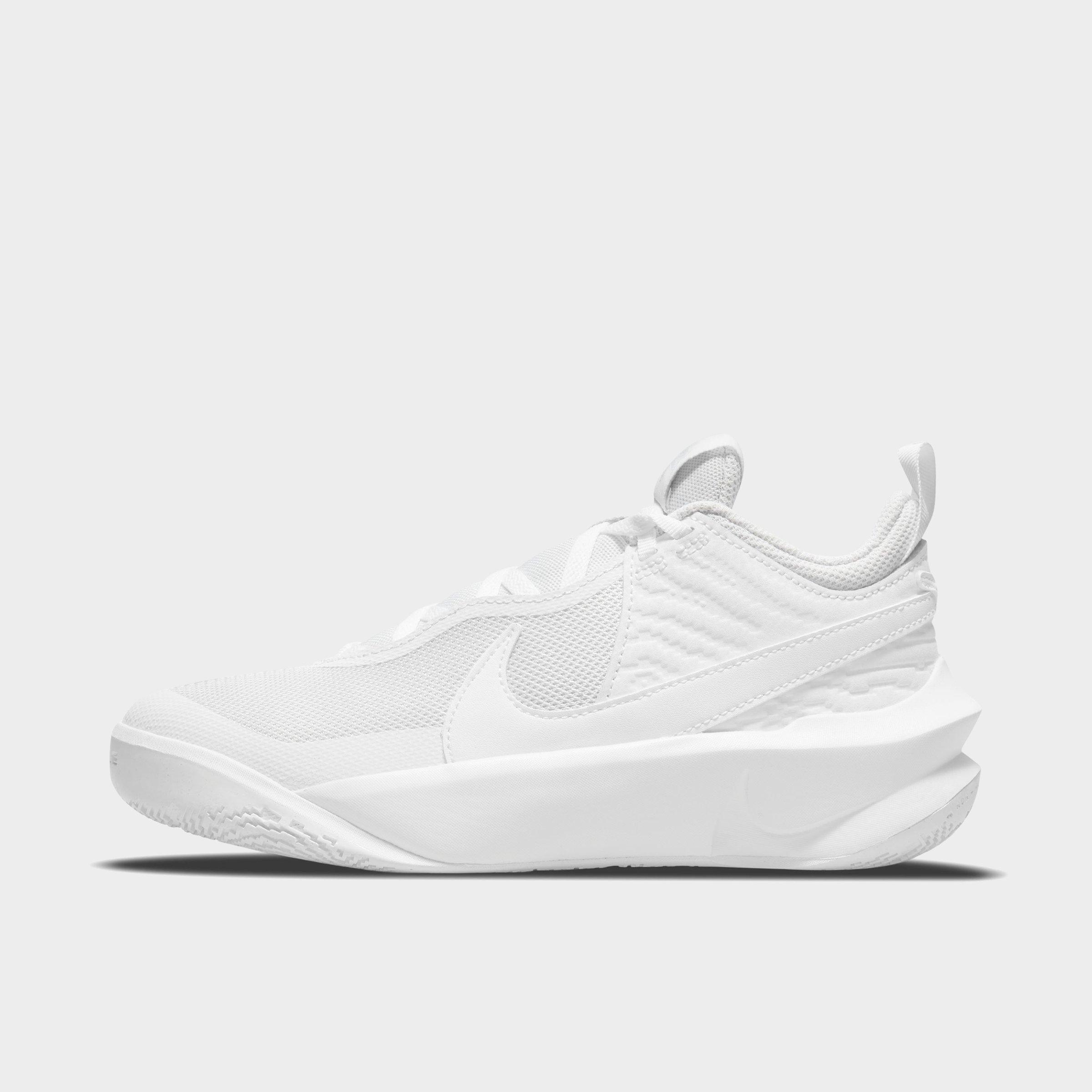 Nike Big Kids Team Hustle D 10 Basketball Shoes in White/White/Photon Dust Size: 3.5