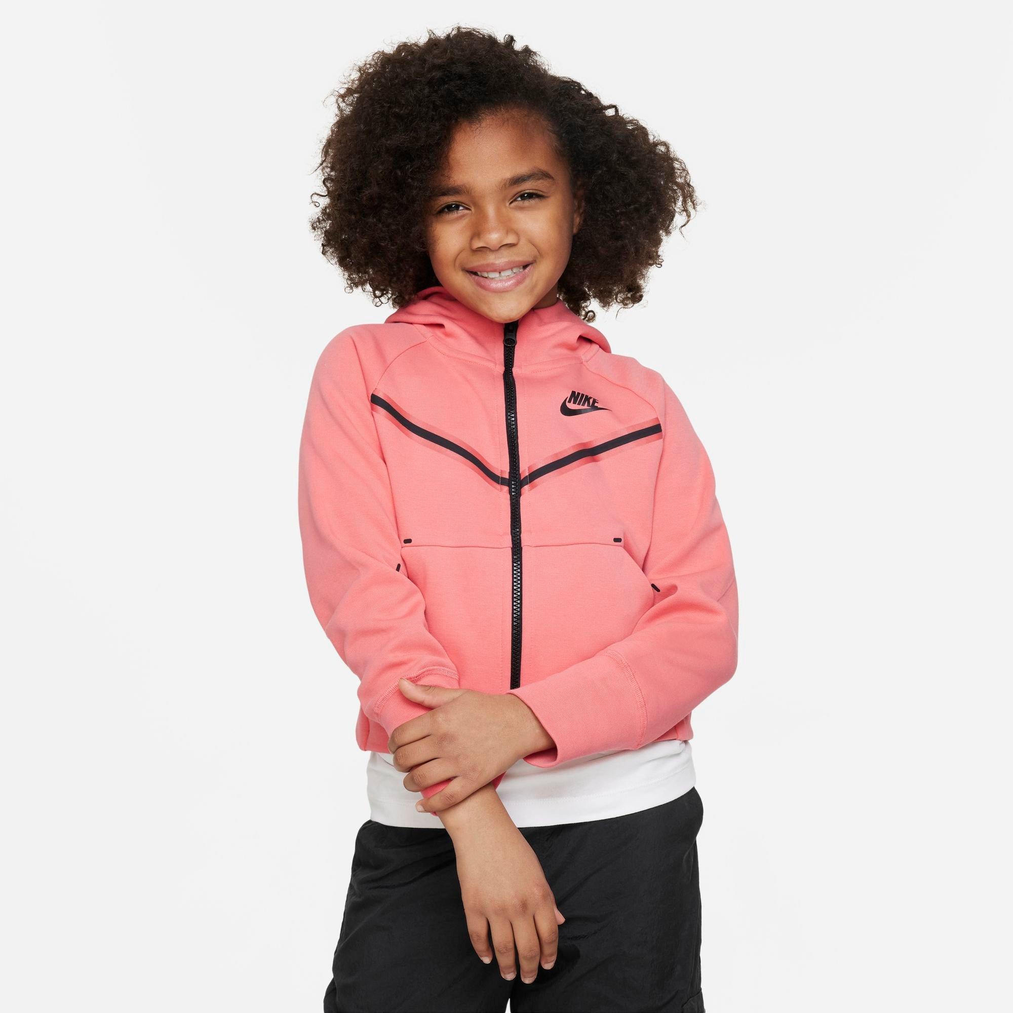 Nike Sportswear Tech Fleece Big Kids' (girls') Full-zip Hoodie In Sea Coral/black