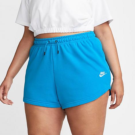 Nike Women's Sportswear Essential French Terry Shorts (plus Size) In Laser Blue/white