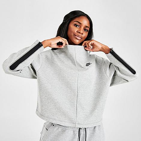 Nike Women's Sportswear Tech Fleece Crewneck Sweatshirt In Dark Grey Heather/black