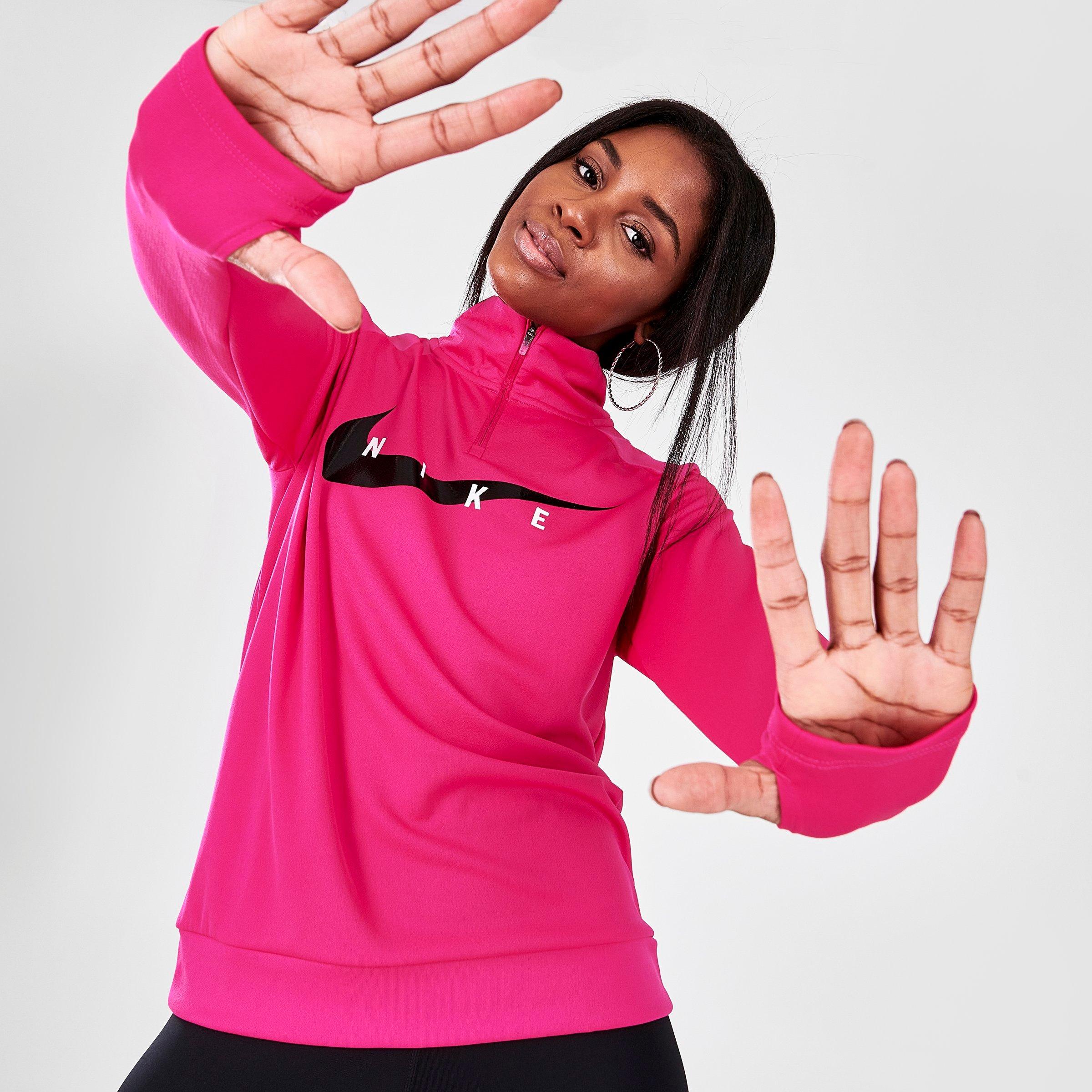 Nike Swoosh Half Zip Mid Layer Top In Pink In Fireberry