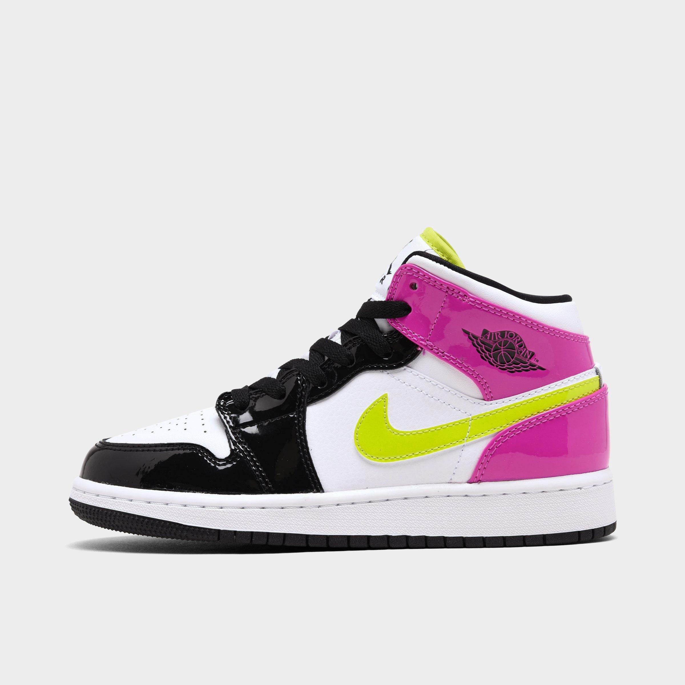 NIKE BIG KIDS' AIR JORDAN RETRO 1 MID SE MULTI PATENT CASUAL SHOES 2544461