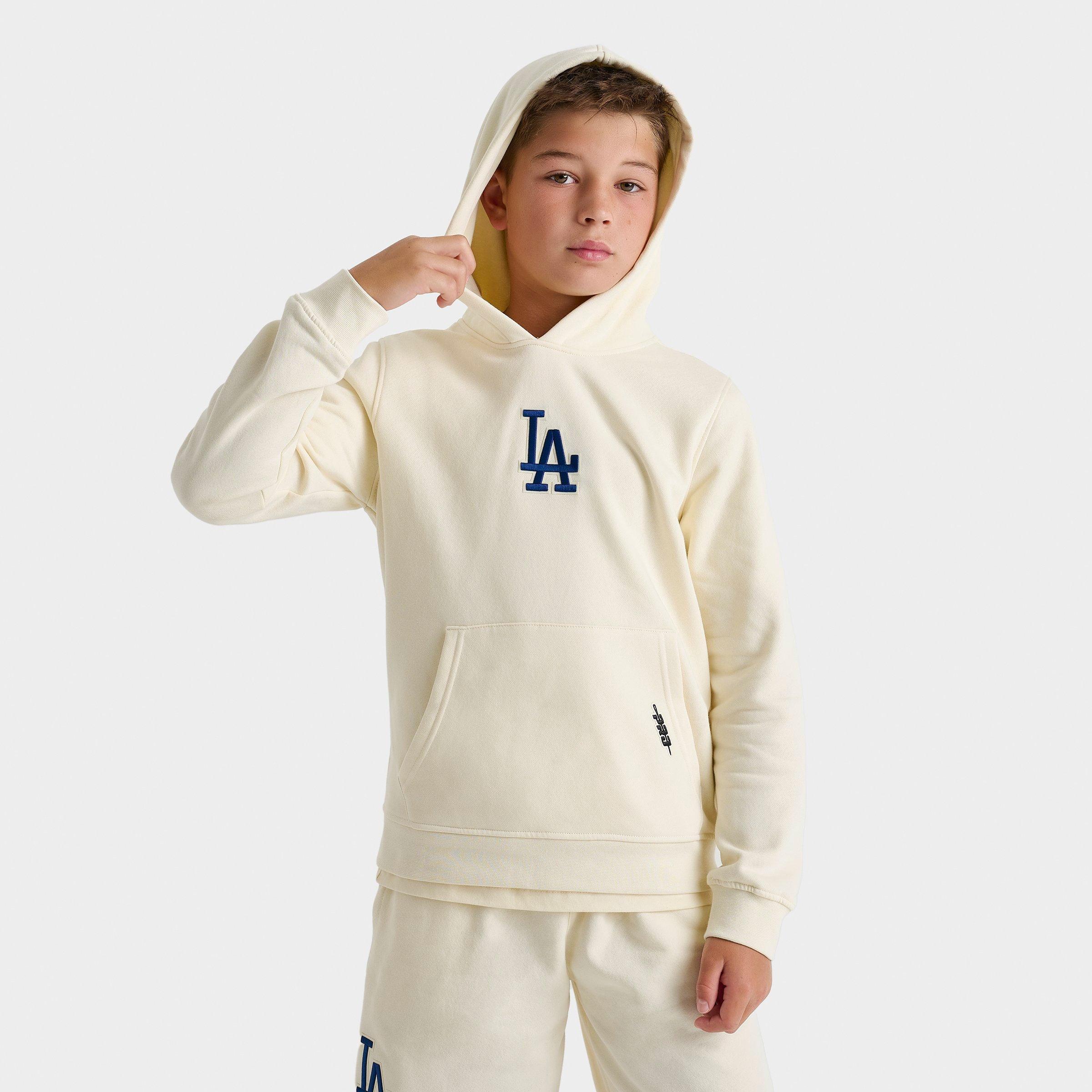 Pro Standard Big Kids Los Angeles Dodgers MLB Classic Icon Fleece Pullover Hoodie in Eggshell Size: Small