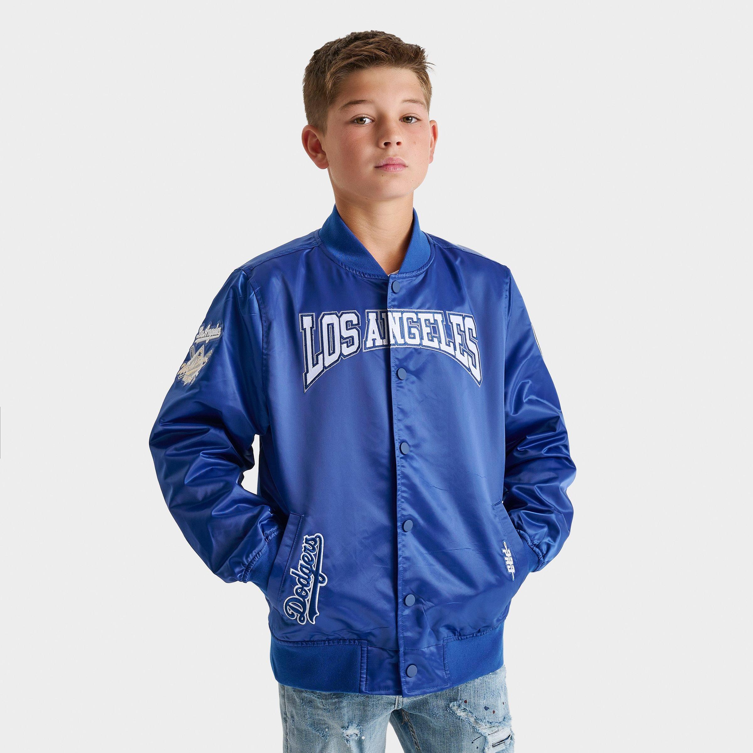 Pro Standard Big Kids Los Angeles Dodgers MLB Emblem Satin Jacket in Dodger Blue Size: Small