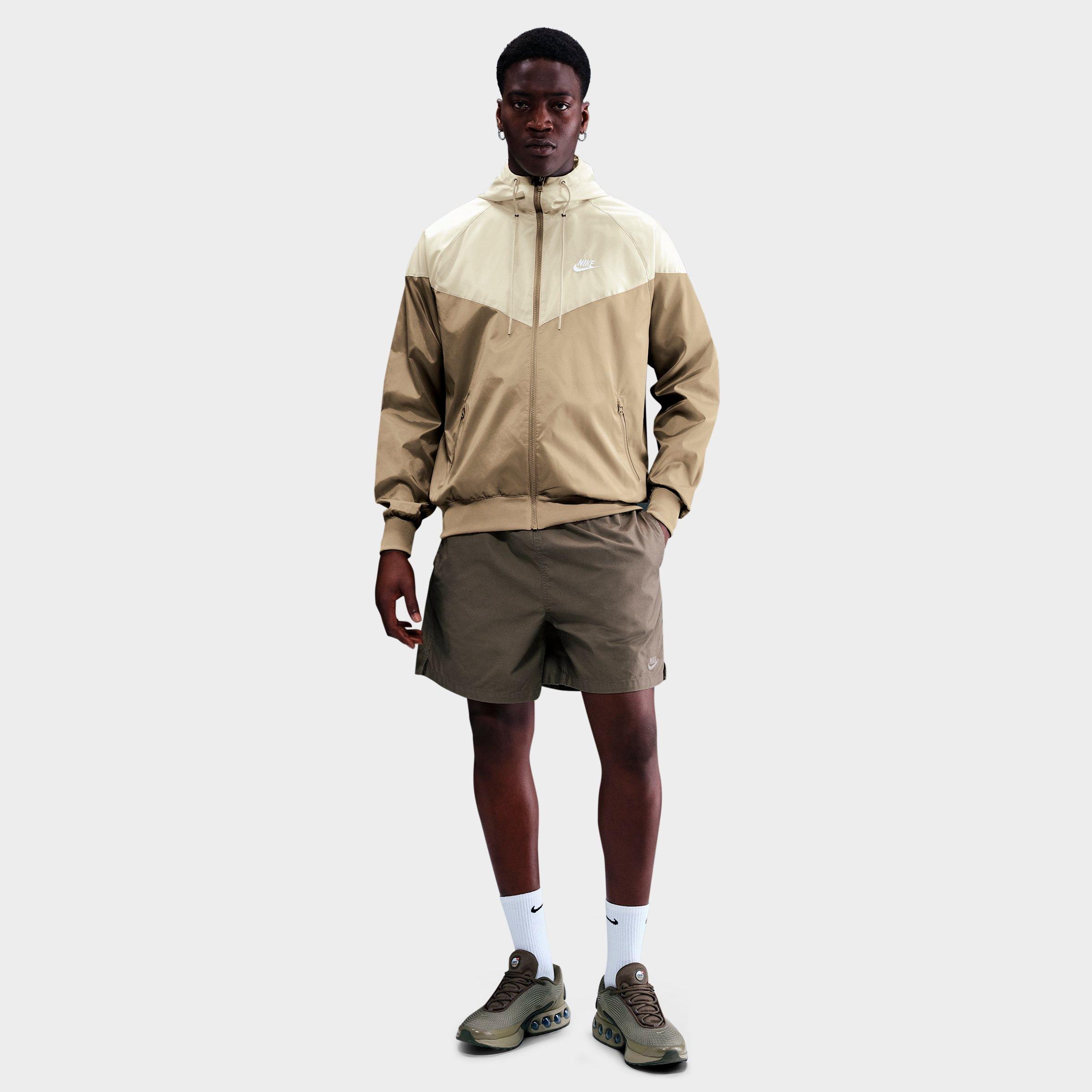 Nike Men's Sportswear Windrunner Woven Hooded Jacket in Parachute Beige/Light Khaki/White Size: XS