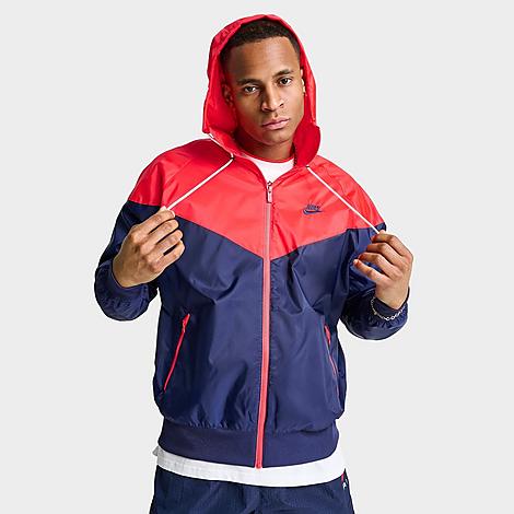 Shop Nike Men's Sportswear Windrunner Woven Hooded Jacket In Midnight Navy/light Crimson/midnight Navy