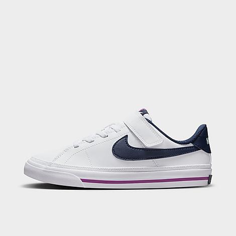 Nike Girls' Little Kids' Court Legacy Casual Shoes In White/midnight Navy/mint Foam/vivid Purple