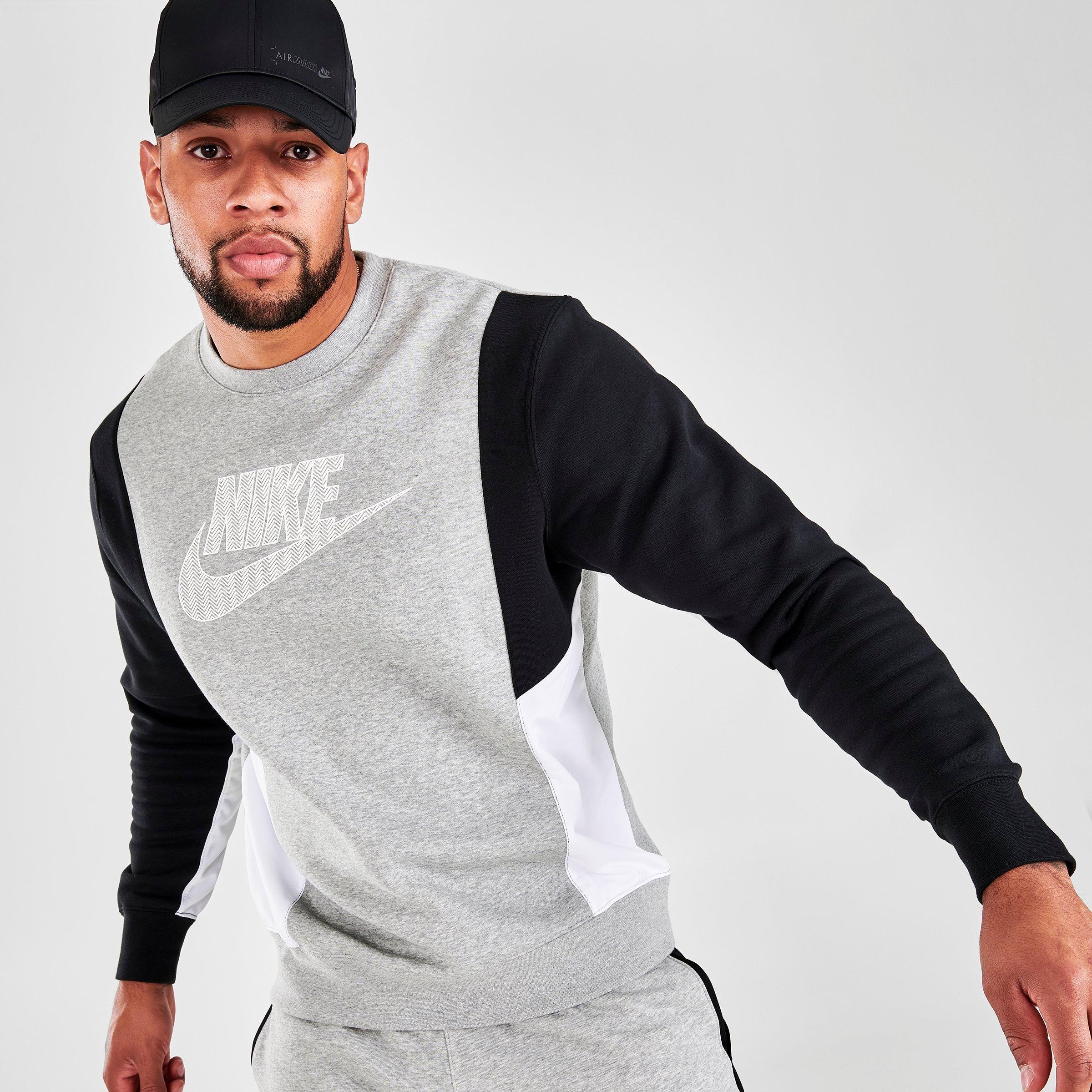 Nike Men's Sportswear Hybrid Fleece Crewneck Sweatshirt In Dark Grey Heather/black/white
