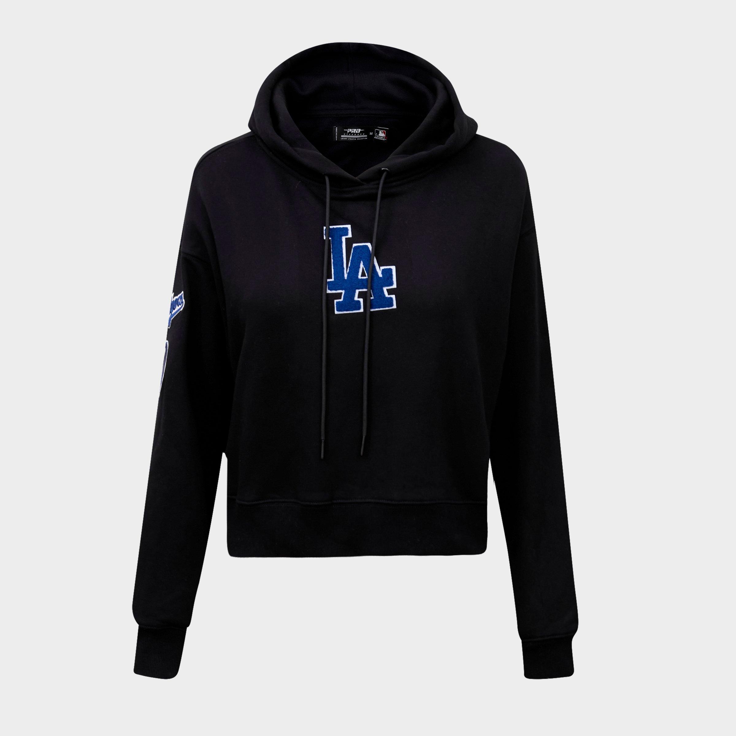 Pro Standard Women's Los Angeles Dodgers MLB Classic Fleece Cropped Pullover Hoodie in Black Size: XS