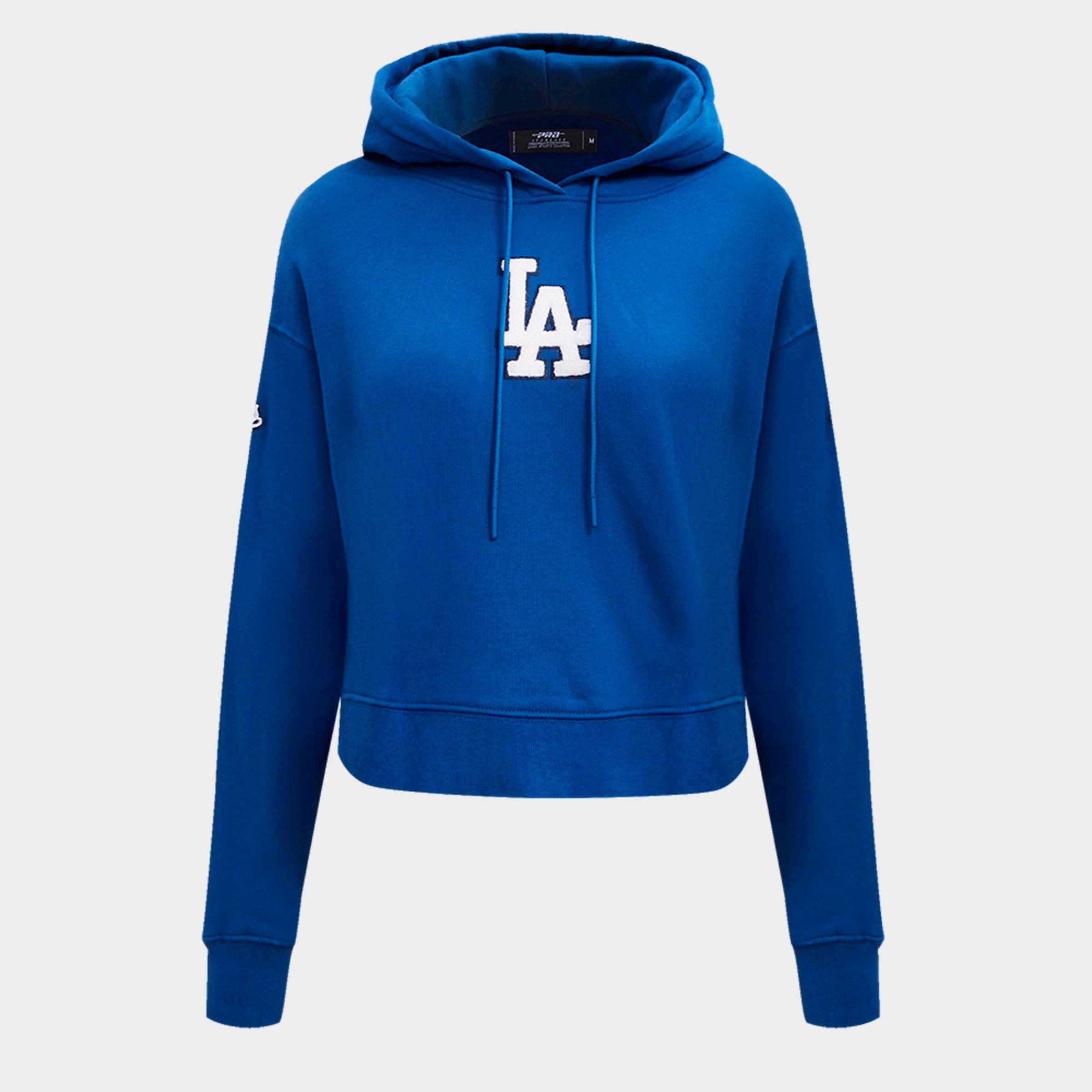 Pro Standard Women's Los Angeles Dodgers MLB Classic Fleece Cropped Pullover Hoodie in Dodger Blue Size: XS