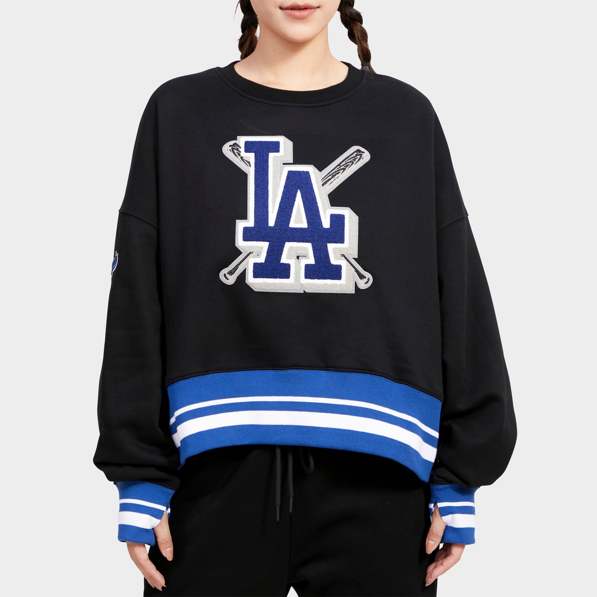 New Era Women's Pro Standard Los Angeles Dodgers MLB Mashup Rib Fleece Crewneck Sweatshirt in Black/Dodger Blue Size: XS