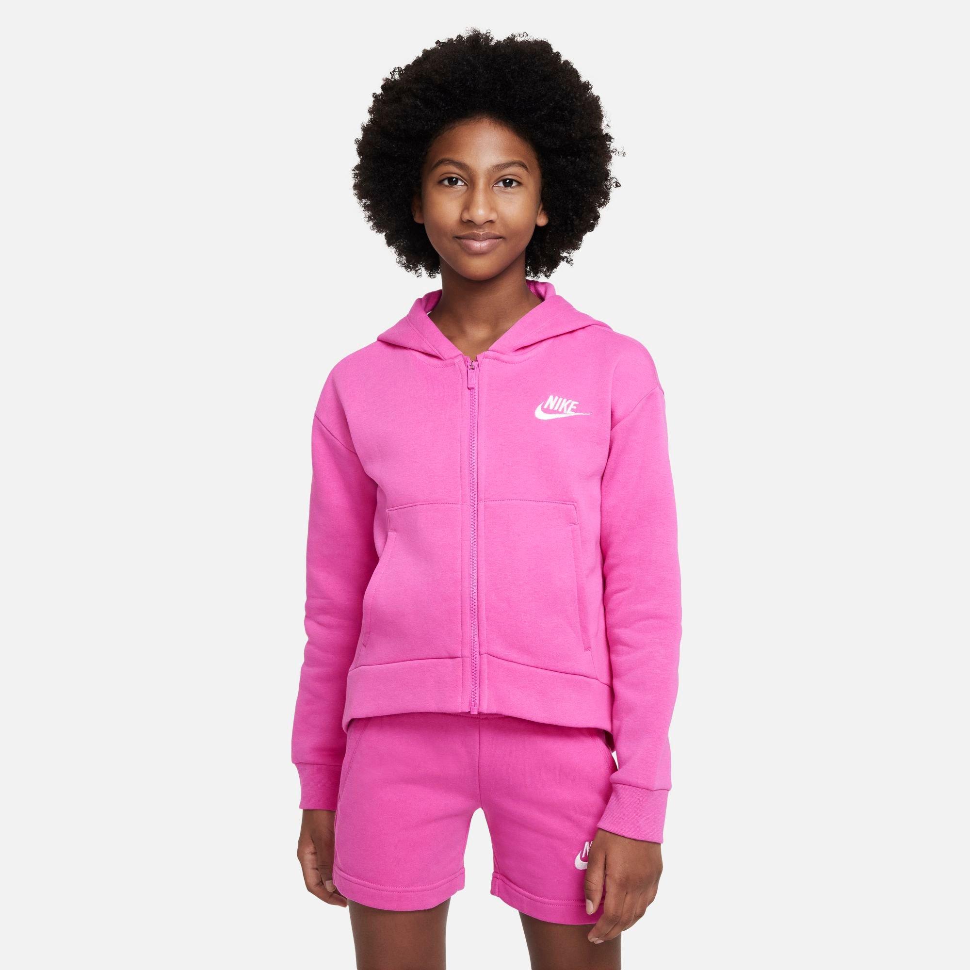 Nike Sportswear Club Fleece Big Kids' (girls') Full-zip Hoodie In Active Fuchsia/white