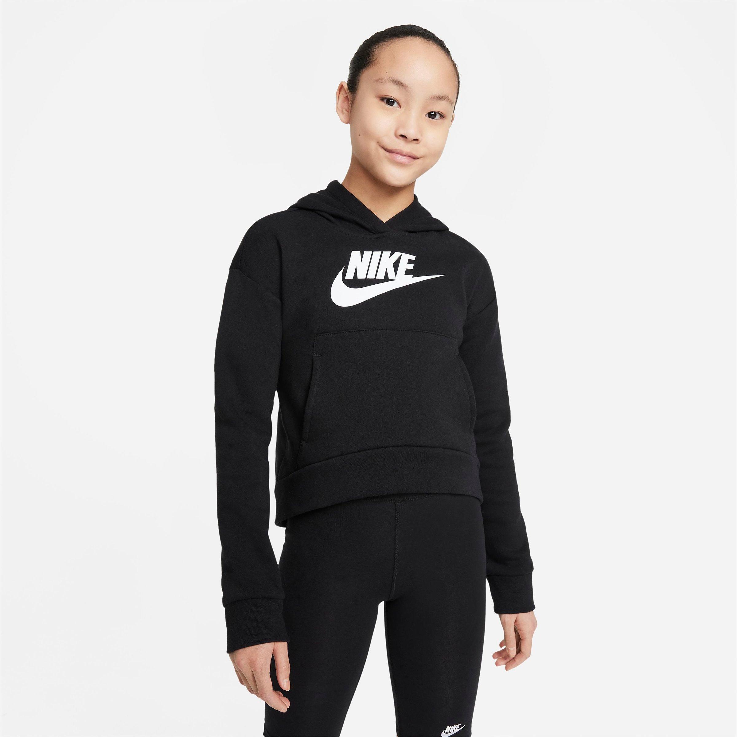 Nike Kids'  Girls' Sportswear Club Fleece High-low Pullover Hoodie In Black/white
