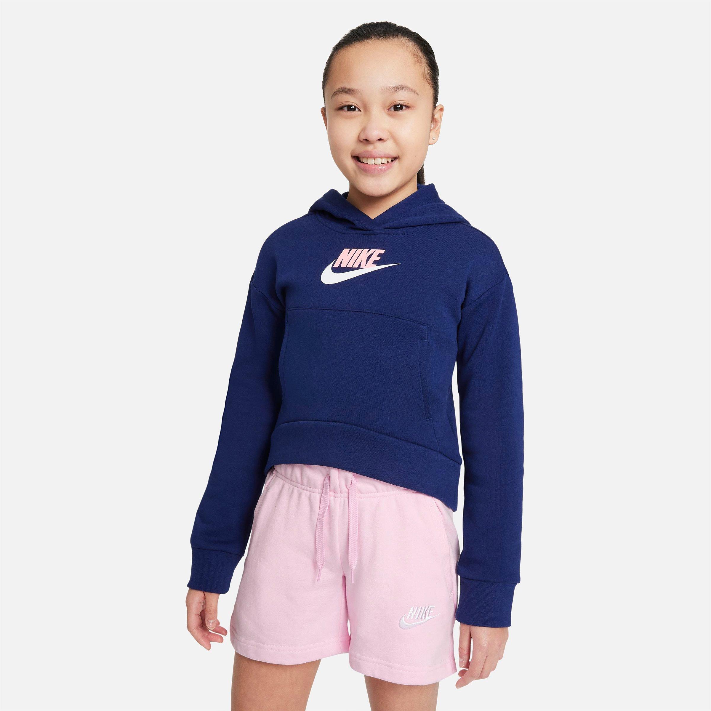 Nike Kids'  Girls' Sportswear Club Fleece High-low Pullover Hoodie In Blue Void/arctic Punch/white