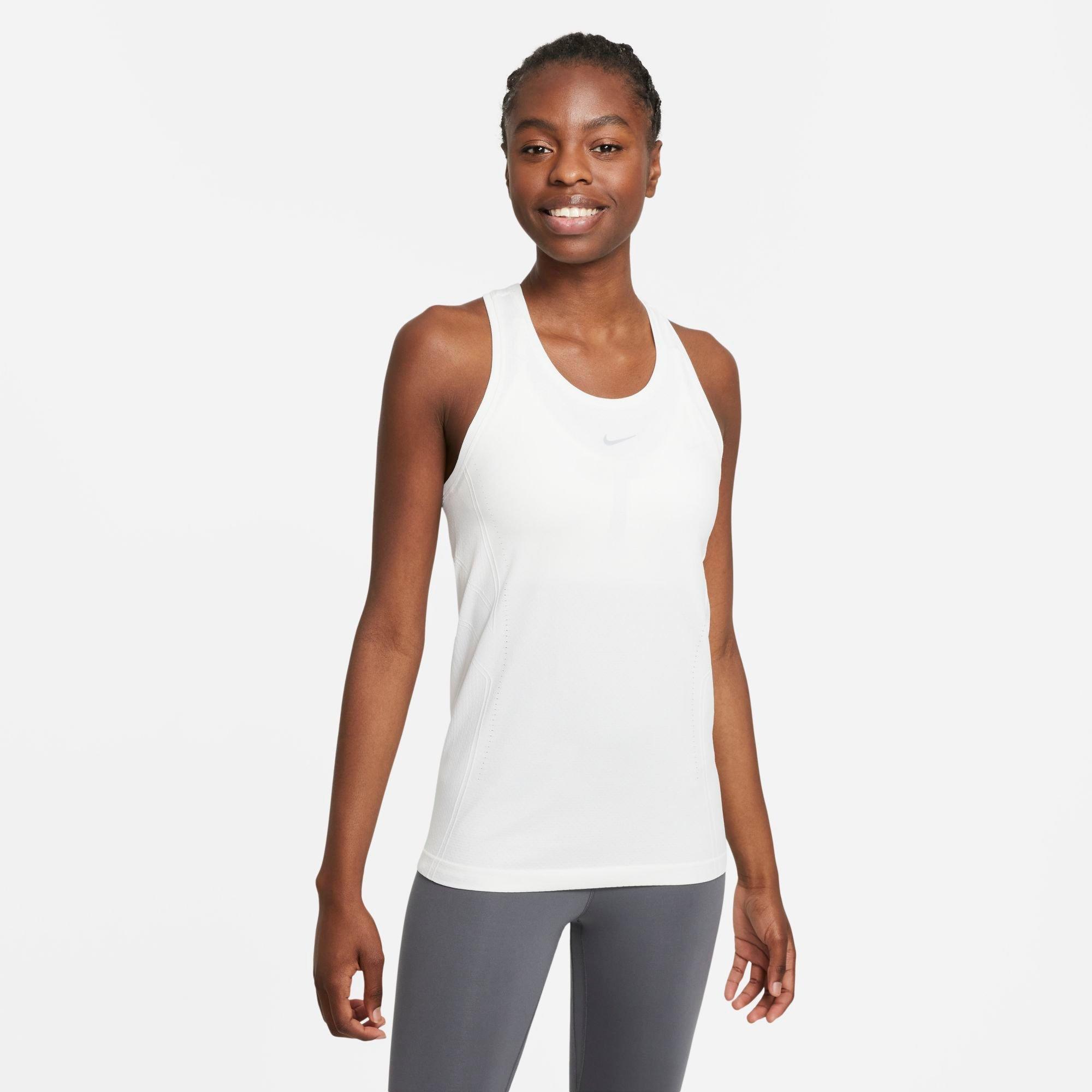 Shop Nike Women's Dri-fit Adv Aura Slim Fit Tank Top In White/reflective Silver