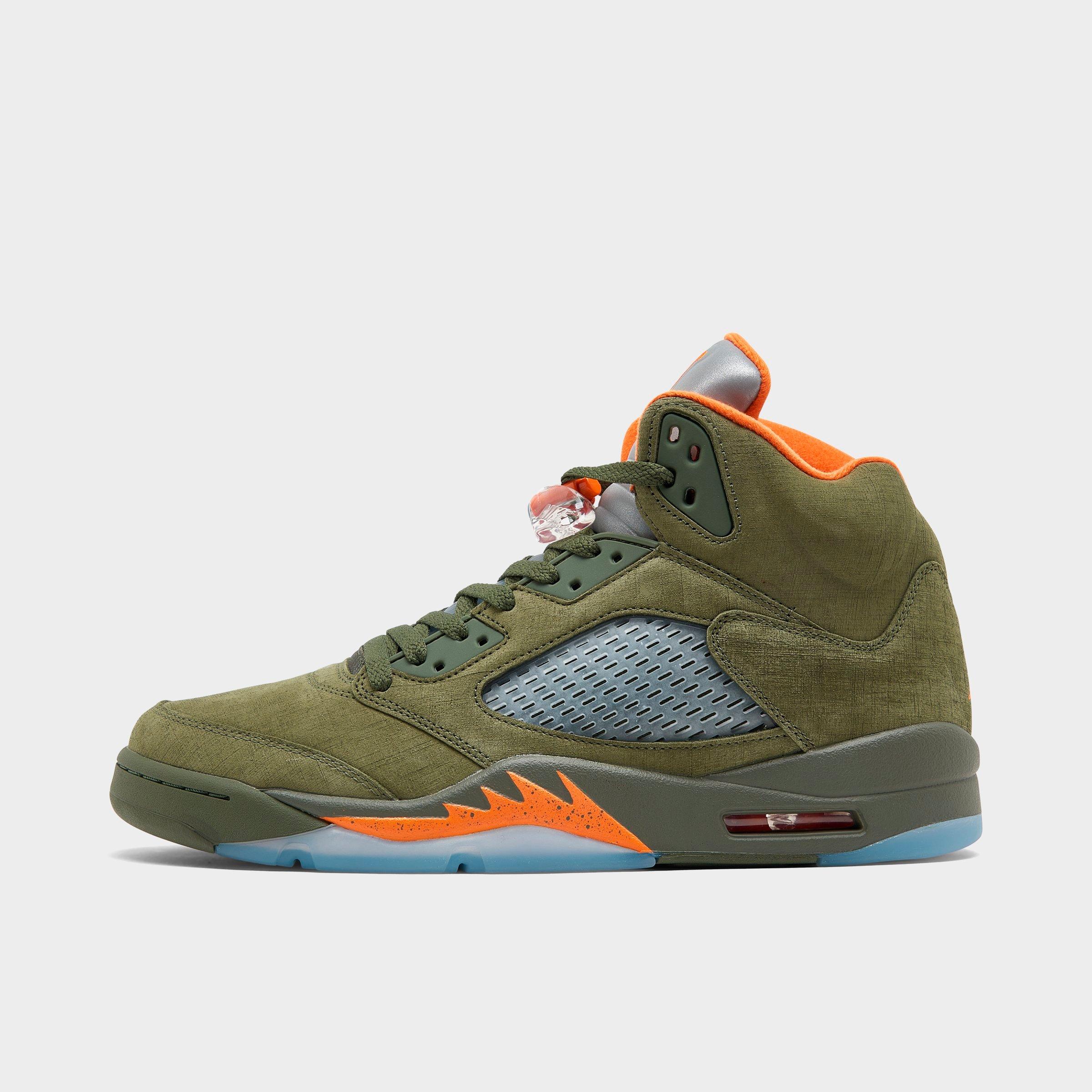 Shop Nike Jordan Air Retro 5 Basketball Shoes In Army Olive/solar Orange