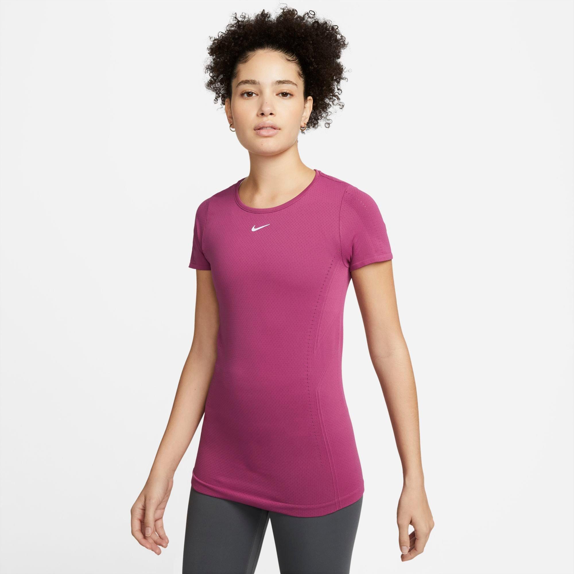Nike Women's Dri-fit Adv Aura Short-sleeve T-shirt In Rosewood/reflective Silver