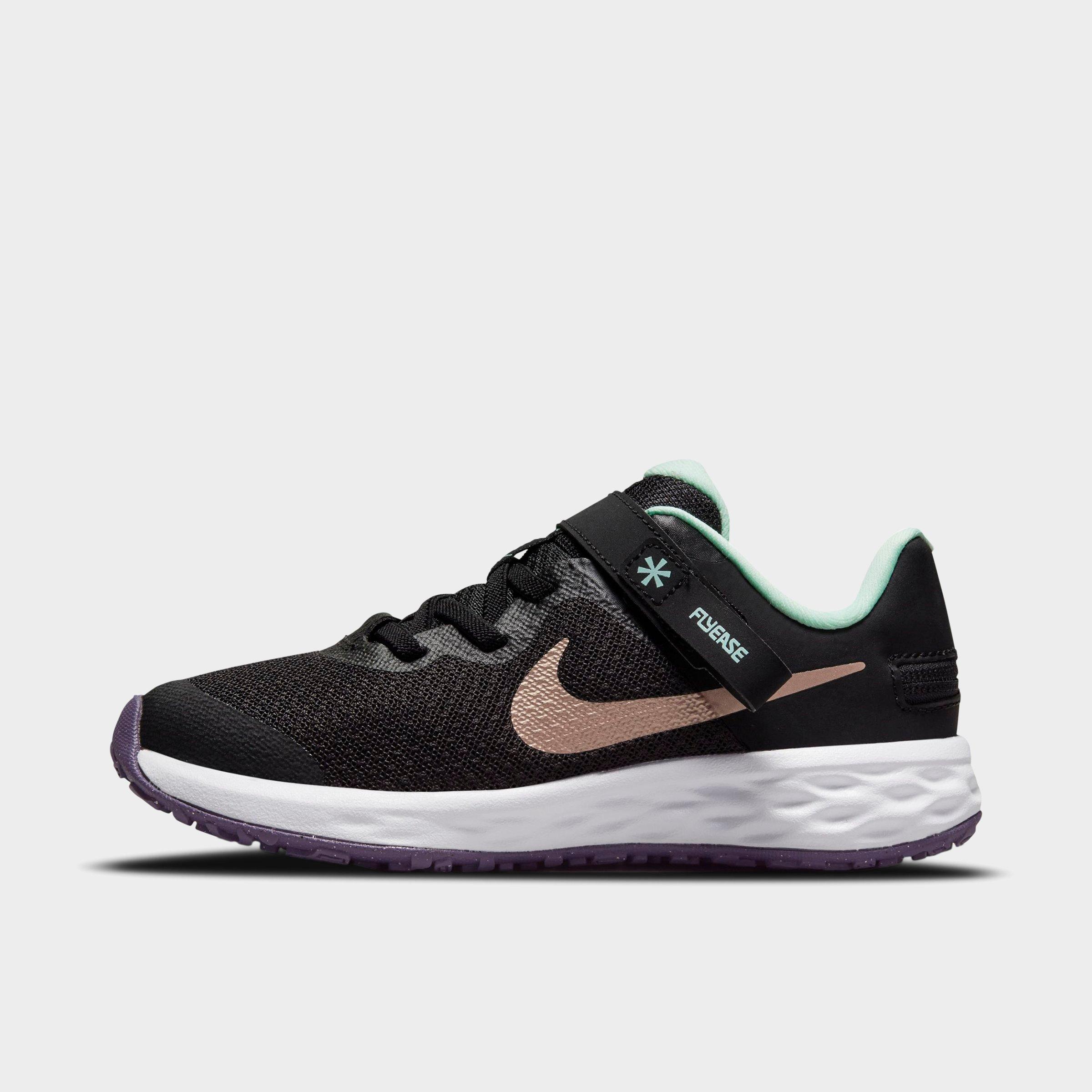 Nike Little Kids' Revolution 6 Flyease Running Shoes In Black/metallic Red Bronze/mint Foam/canyon Purple