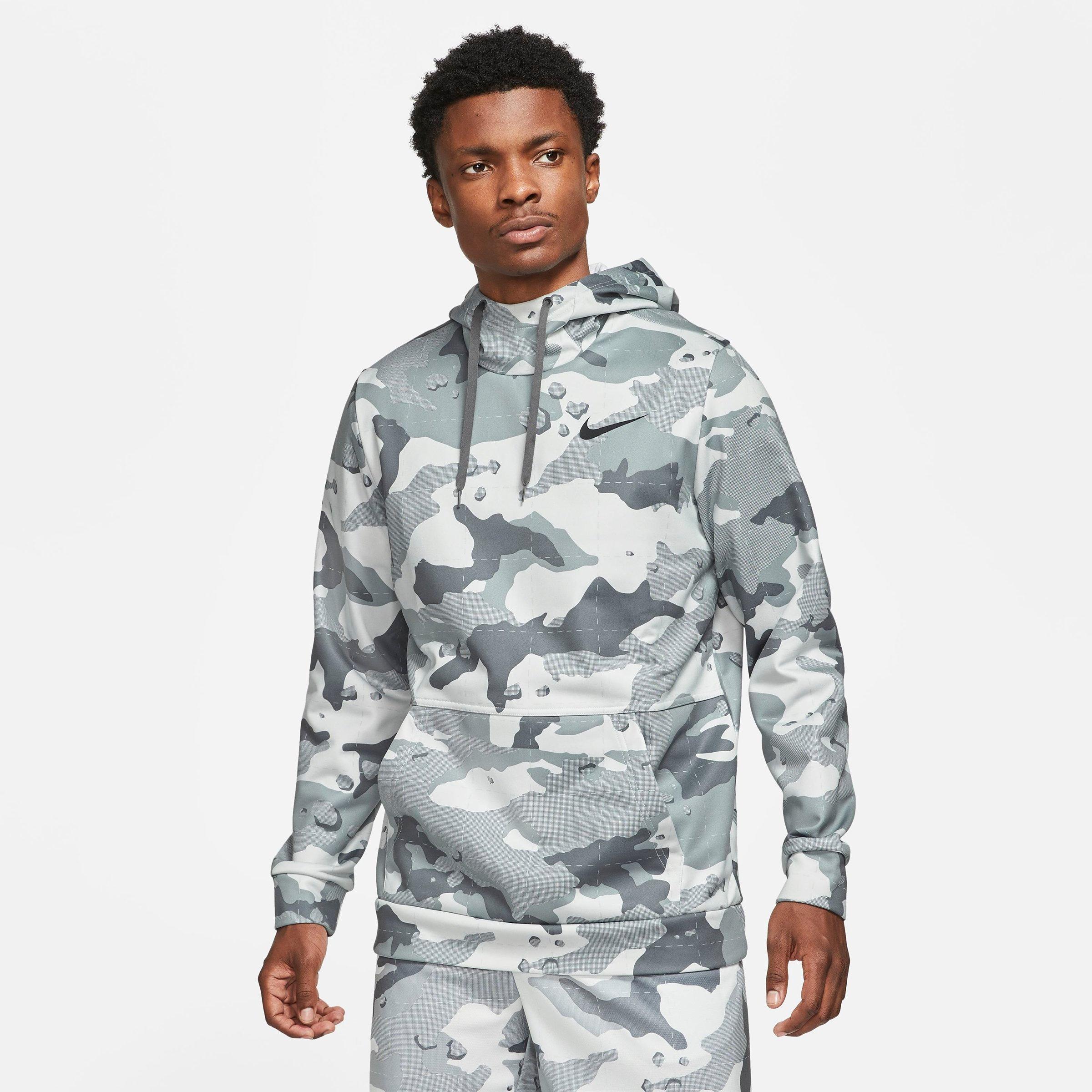 Nike Men's Therma-fit Allover Camo Pullover Training Hoodie In Pure Platinum/black