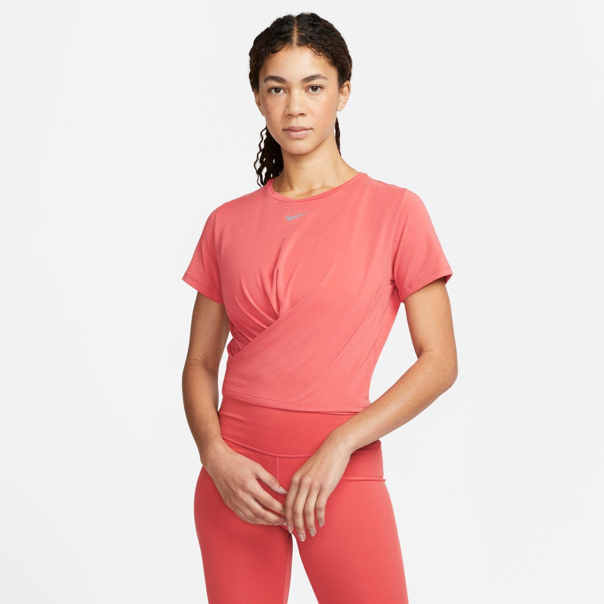 Nike Women's Dri-fit One Luxe Twist Cropped Short-sleeve Top In Adobe/reflective Silver