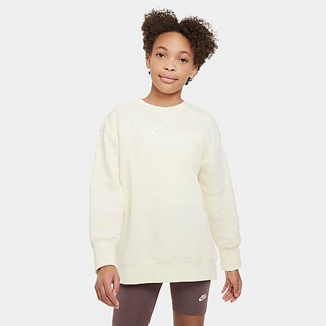 Nike Kids'  Girls' Club Fleece Boyfriend Crewneck Sweatshirt In Coconut Milk/white