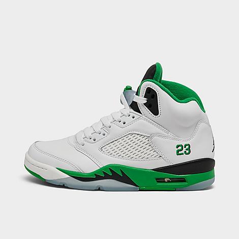 Nike Air Jordan 5 Retro Rubber-trimmed Leather High-top Sneakers In White/lucky Green/black/ice Blue