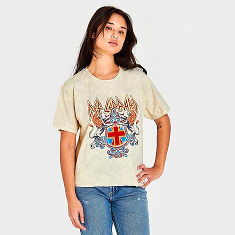 Graphic Tees Women's Def Leppard Cross Cropped T-shirt In Tan/multi