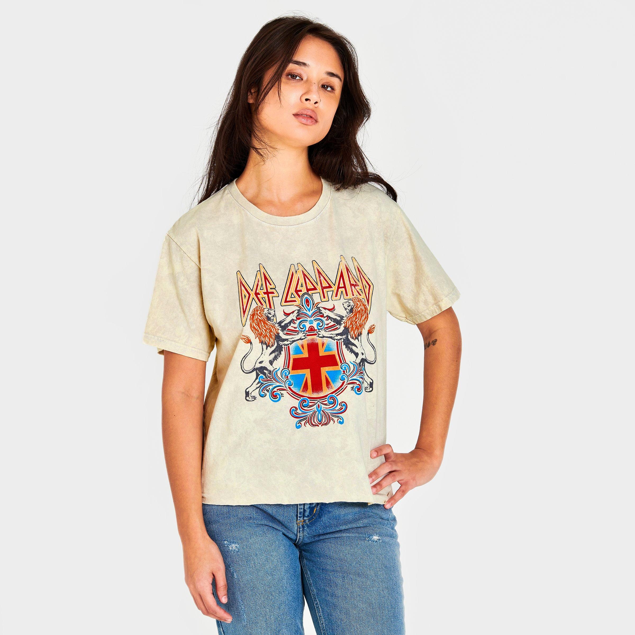 Graphic Tees Women's Def Leppard Cross Cropped T-shirt In Tan/multi