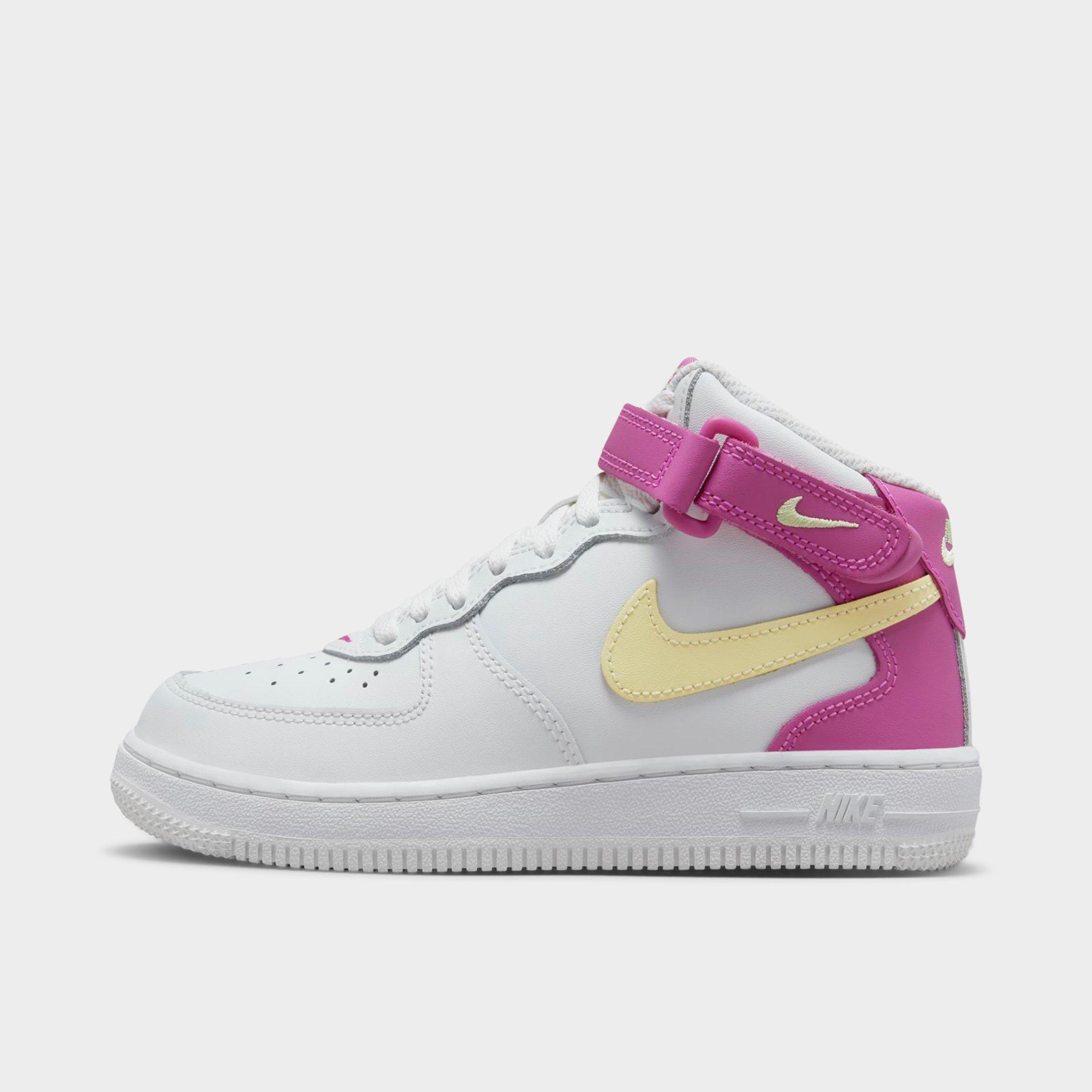 Nike Little Kids' Air Force 1 Mid Le Casual Shoes In Summit White/citron Tint/cosmic Fuchsia/white