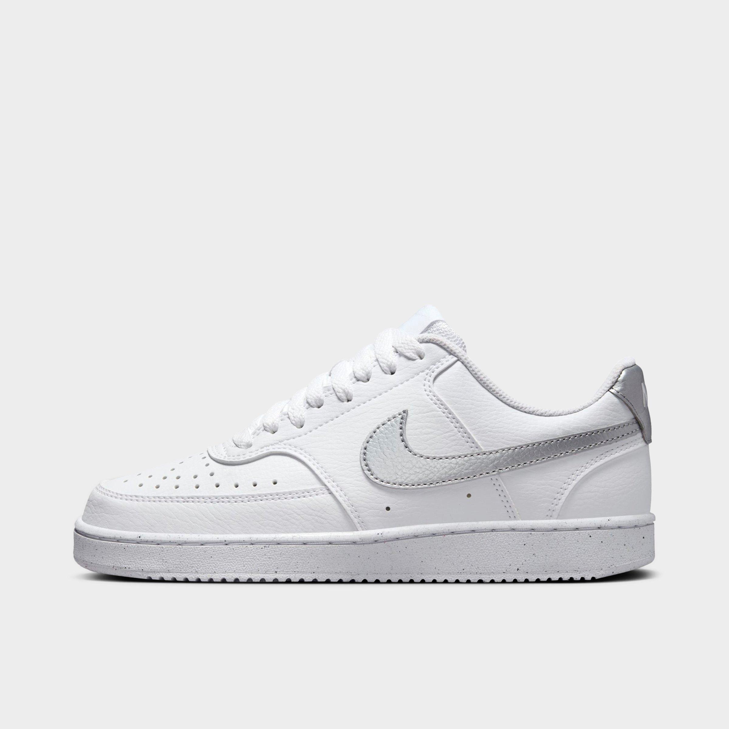 Shop Nike Women's Court Vision Low Next Nature Casual Shoes In White/metallic Silver/white