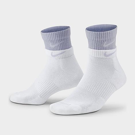 Nike Everyday Plus Cushioned Training Quarter Socks (2-pack) In White/purple Chalk