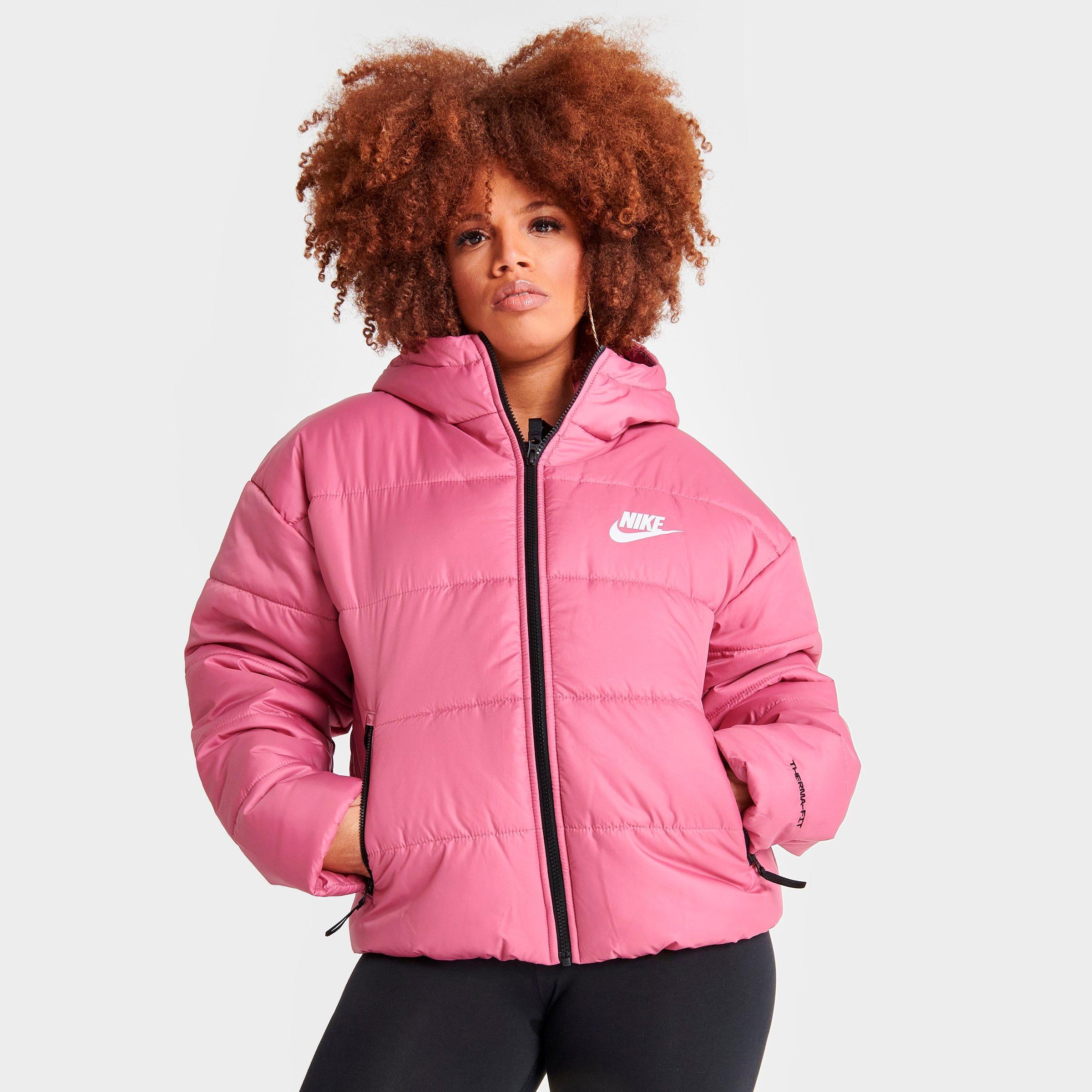 Nike Women's Sportswear Therma-fit Repel Hooded Classic Puffer Jacket In Desert Berry/black/white