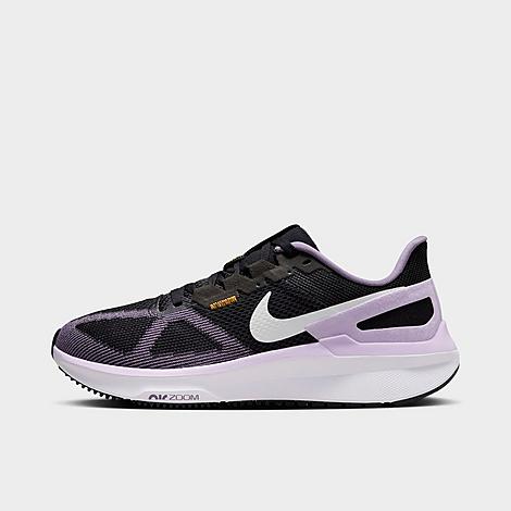Shop Nike Women's Air Zoom Structure 25 Running Shoes In Black/daybreak/lilac Bloom/white