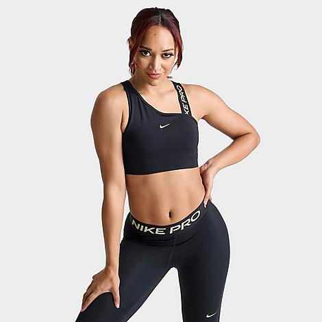 Nike Women's Pro Dri-fit Swoosh Asymmetrical Medium-support Sports Bra In Black