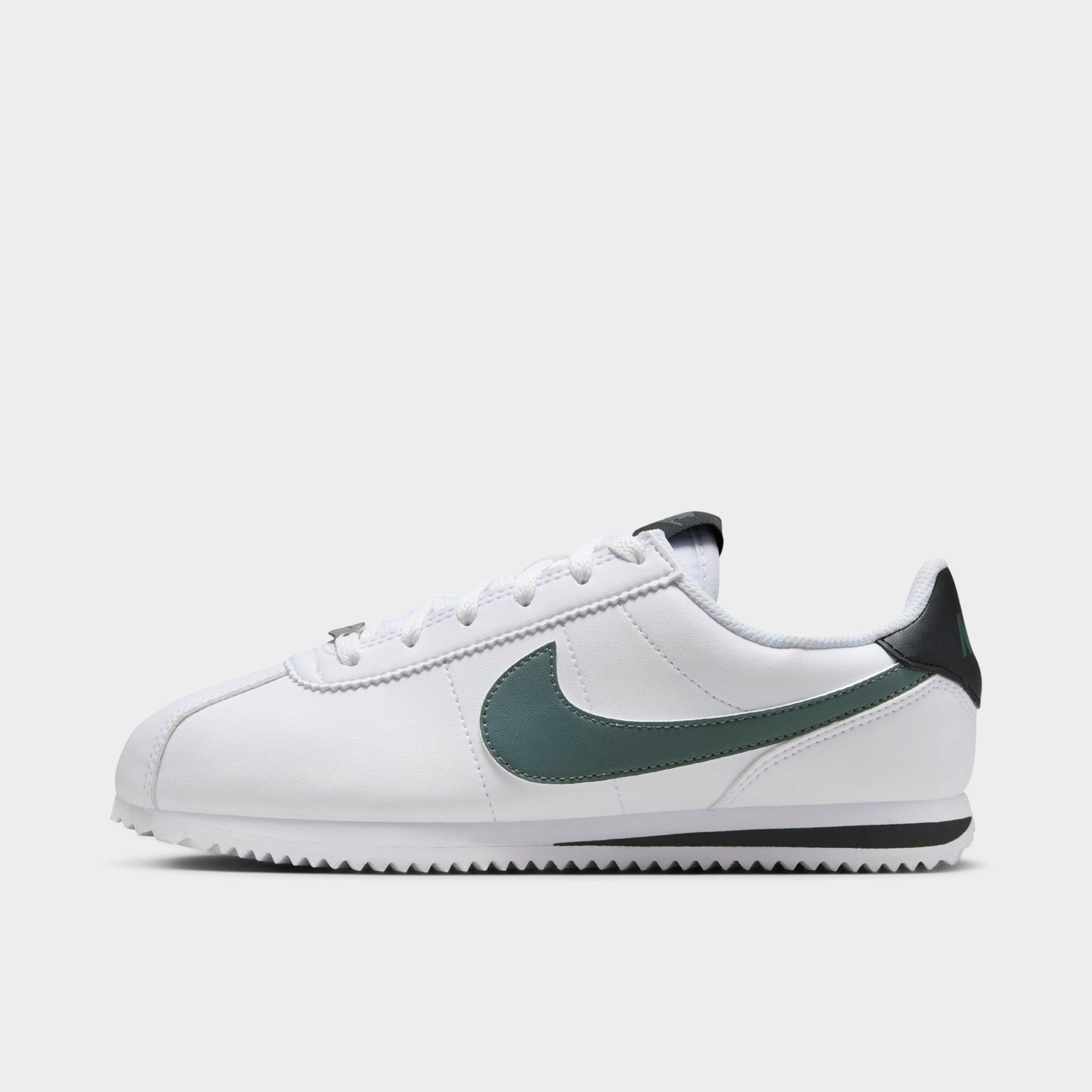 Nike Big Kids Cortez Casual Shoes in White/Black/Vintage Green Size: 1.0