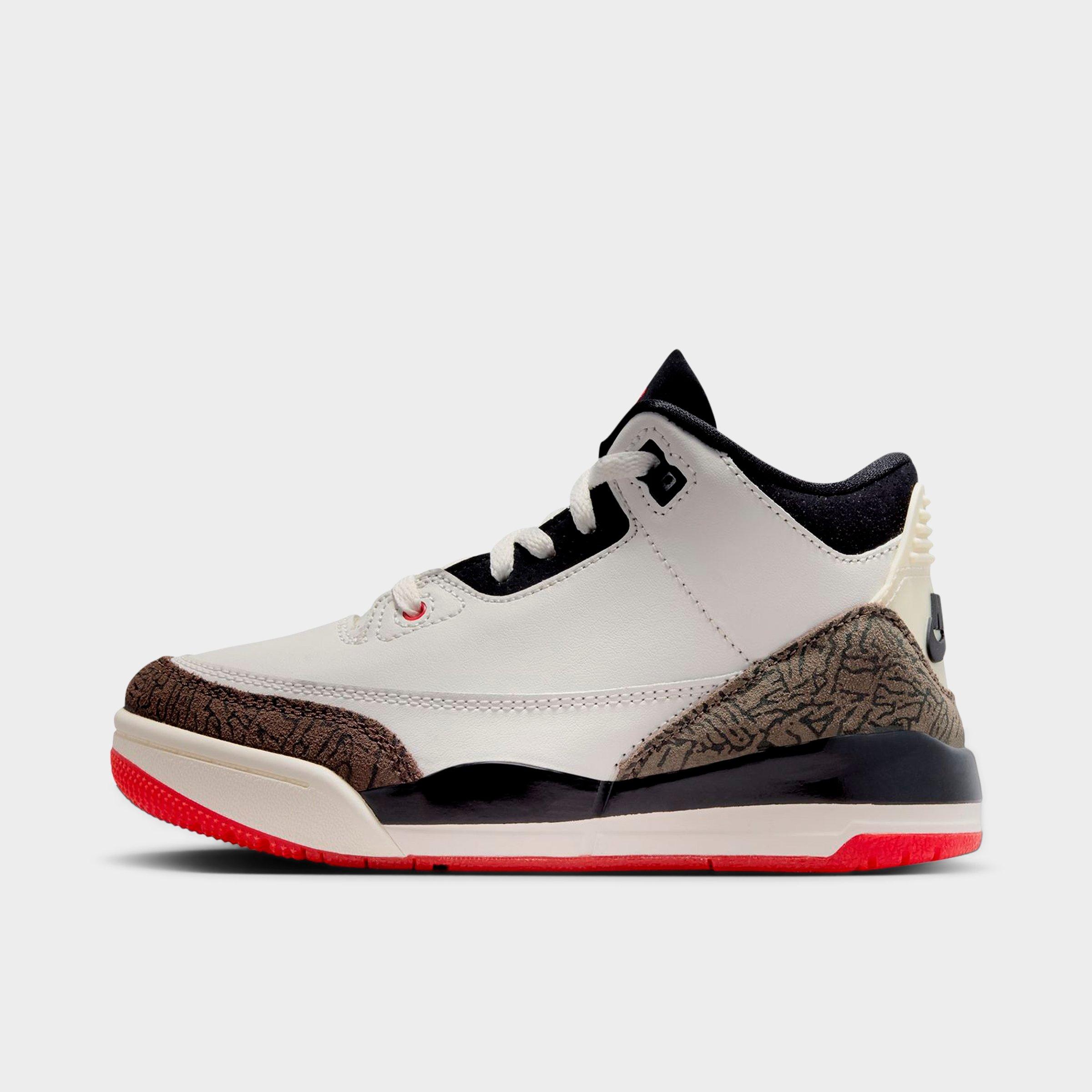 Jordan Little Kids Air Retro 3 Basketball Shoes in Sail/Black/University Red Size: 1.5