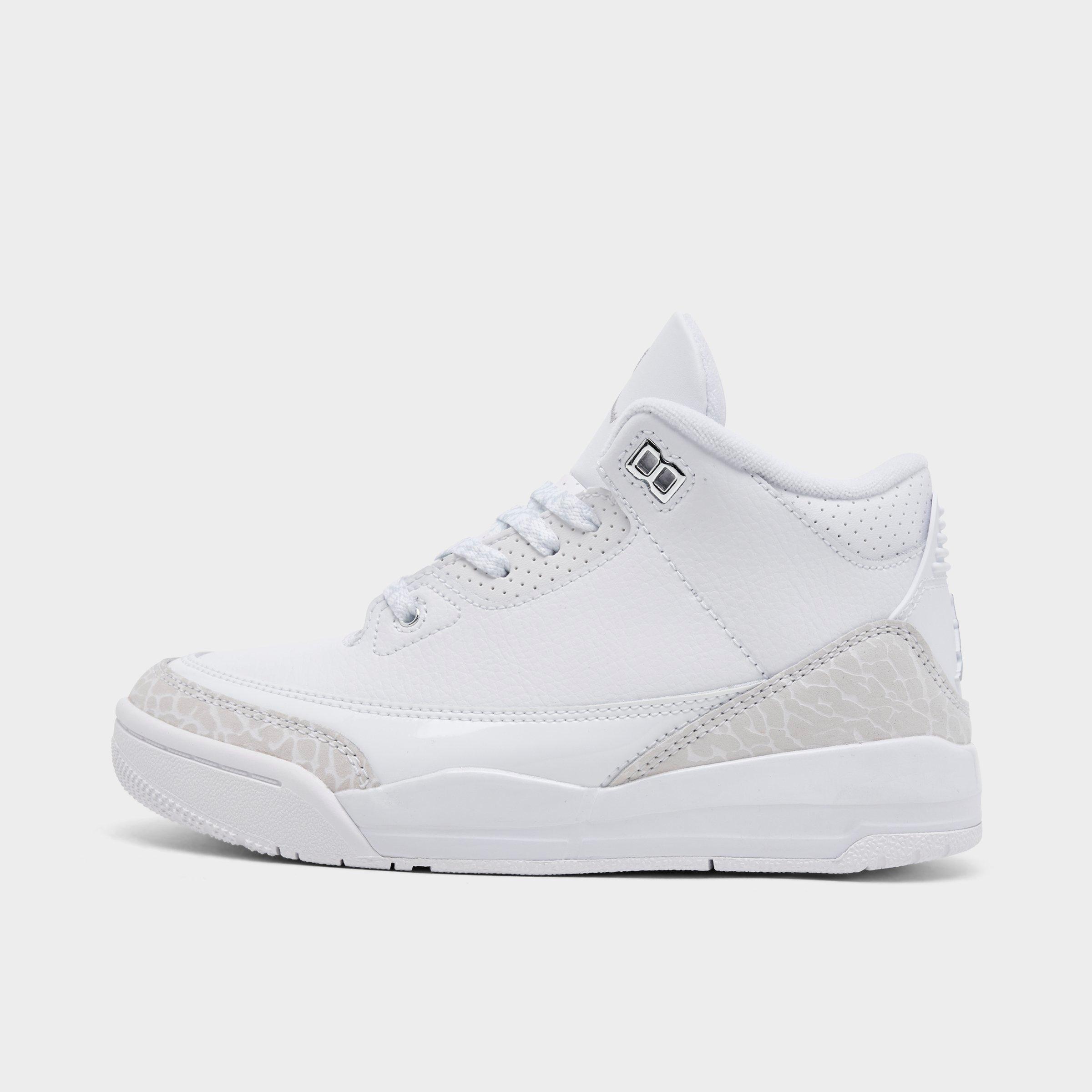 Jordan Little Kids Air Retro 3 Basketball Shoes in White/Metallic Silver/White Size: 1.0