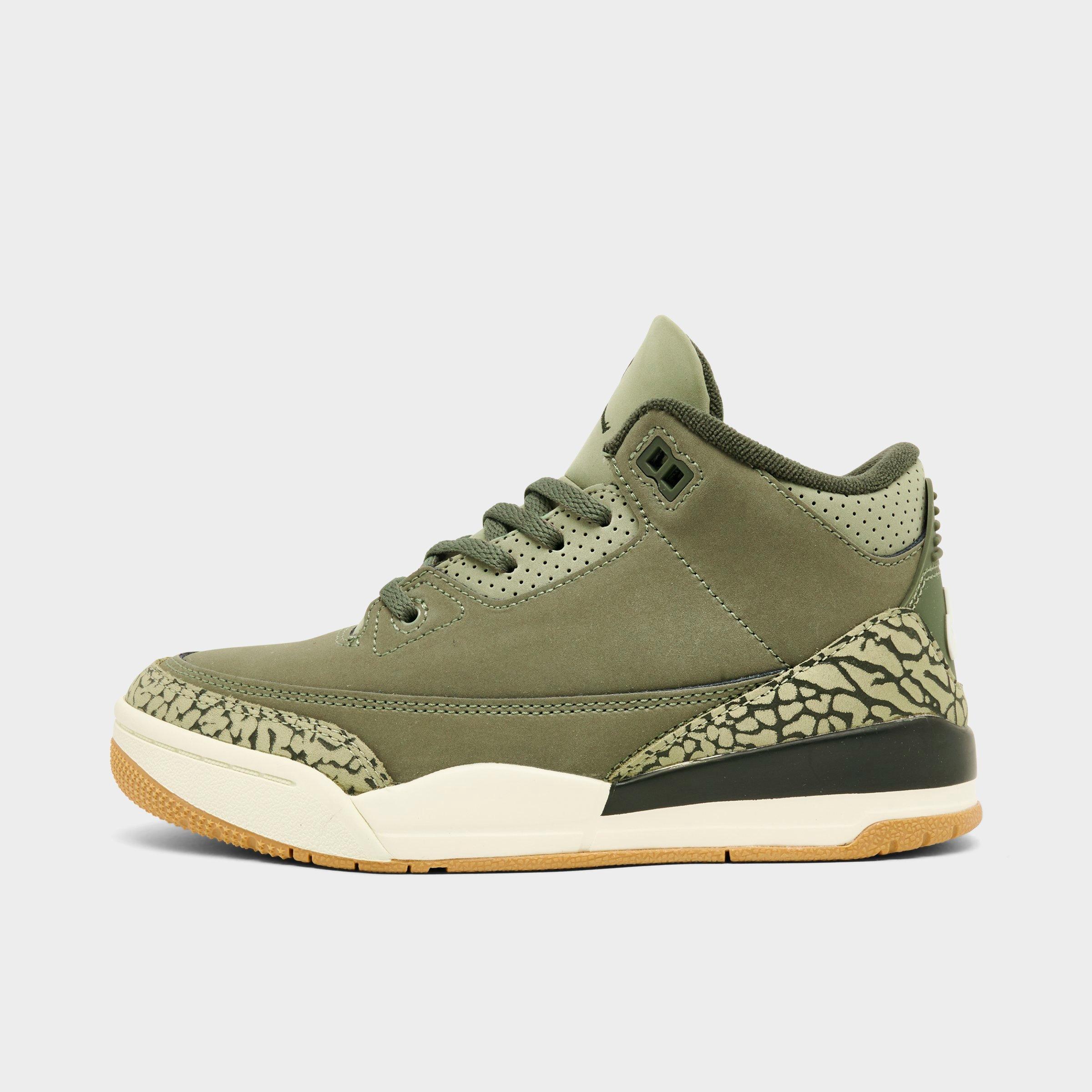 Jordan Little Kids Air Retro 3 Basketball Shoes in Medium Olive/Sequoia/Neutral Olive Size: 10.5