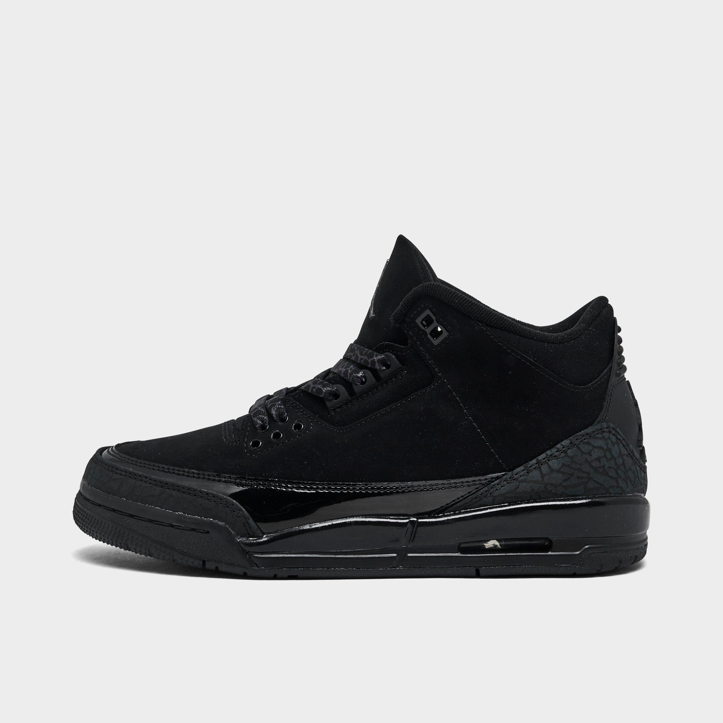 Big Kids' Air Jordan Retro 3 Basketball Shoes in Black/Black Size 5.0 Leather