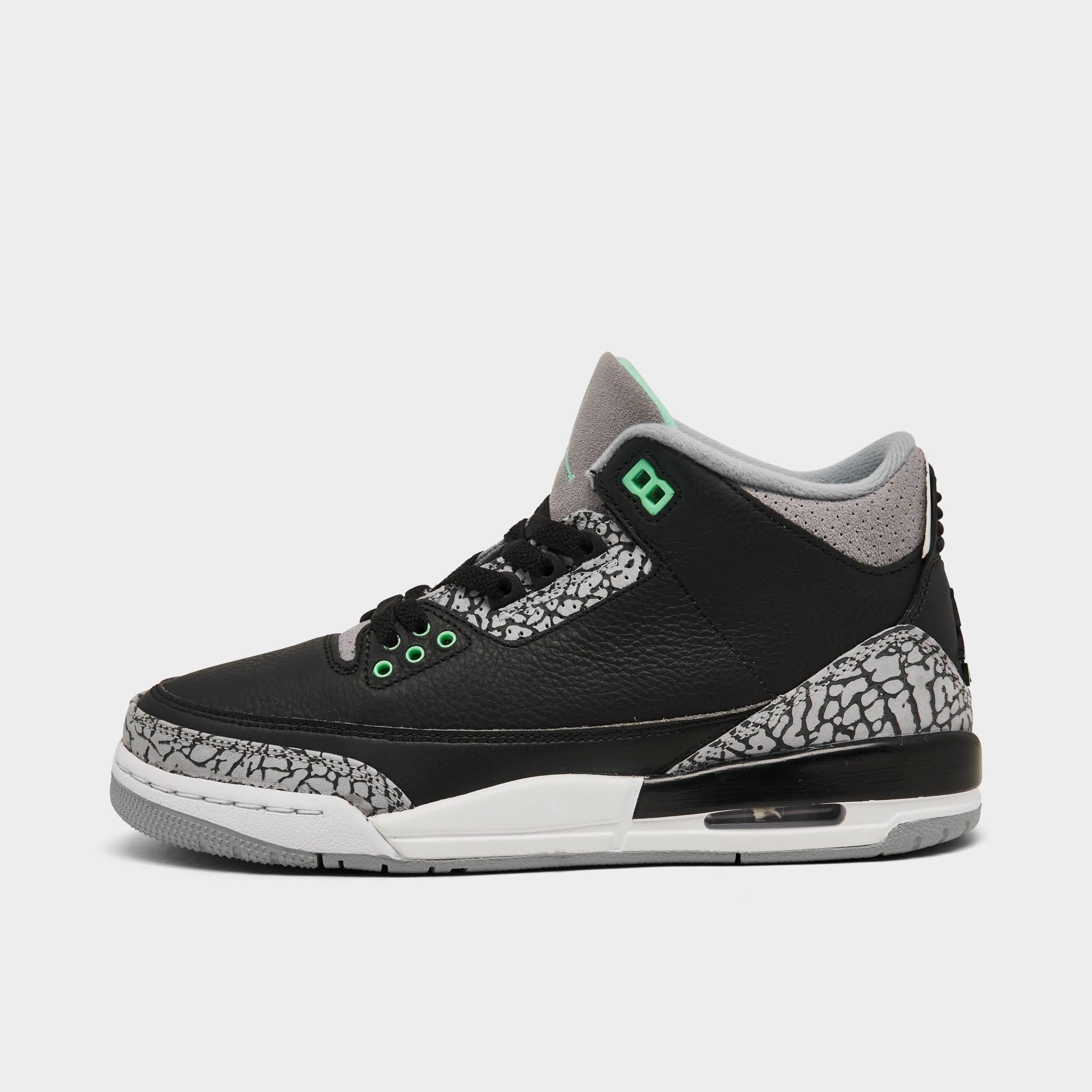 Nike Big Kids' Air Jordan Retro 3 Basketball Shoes In Black/green Glow/wolf Grey/white