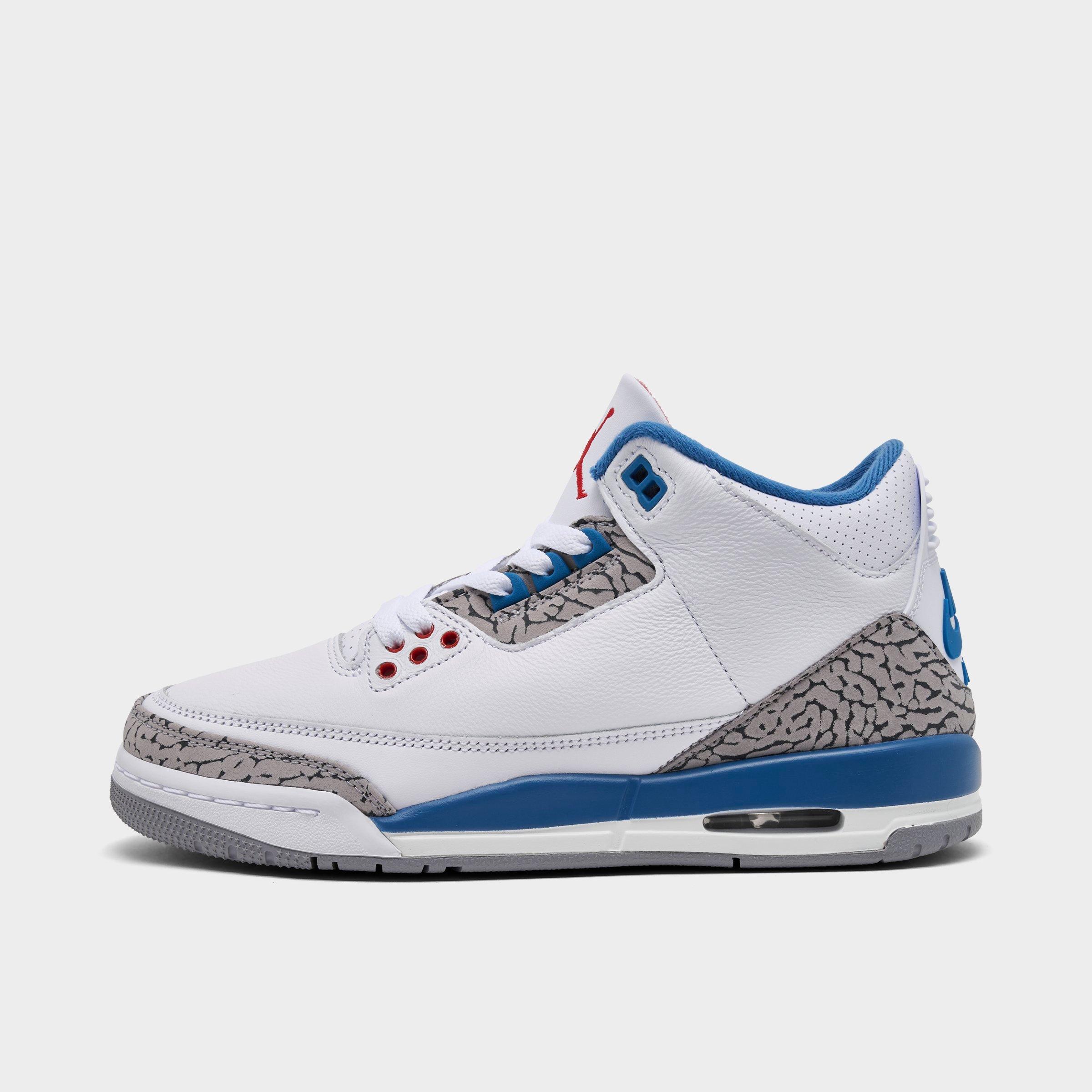Jordan Big Kids Air Retro 3 Basketball Shoes in White/True Blue/Fire Red Size: 7.0