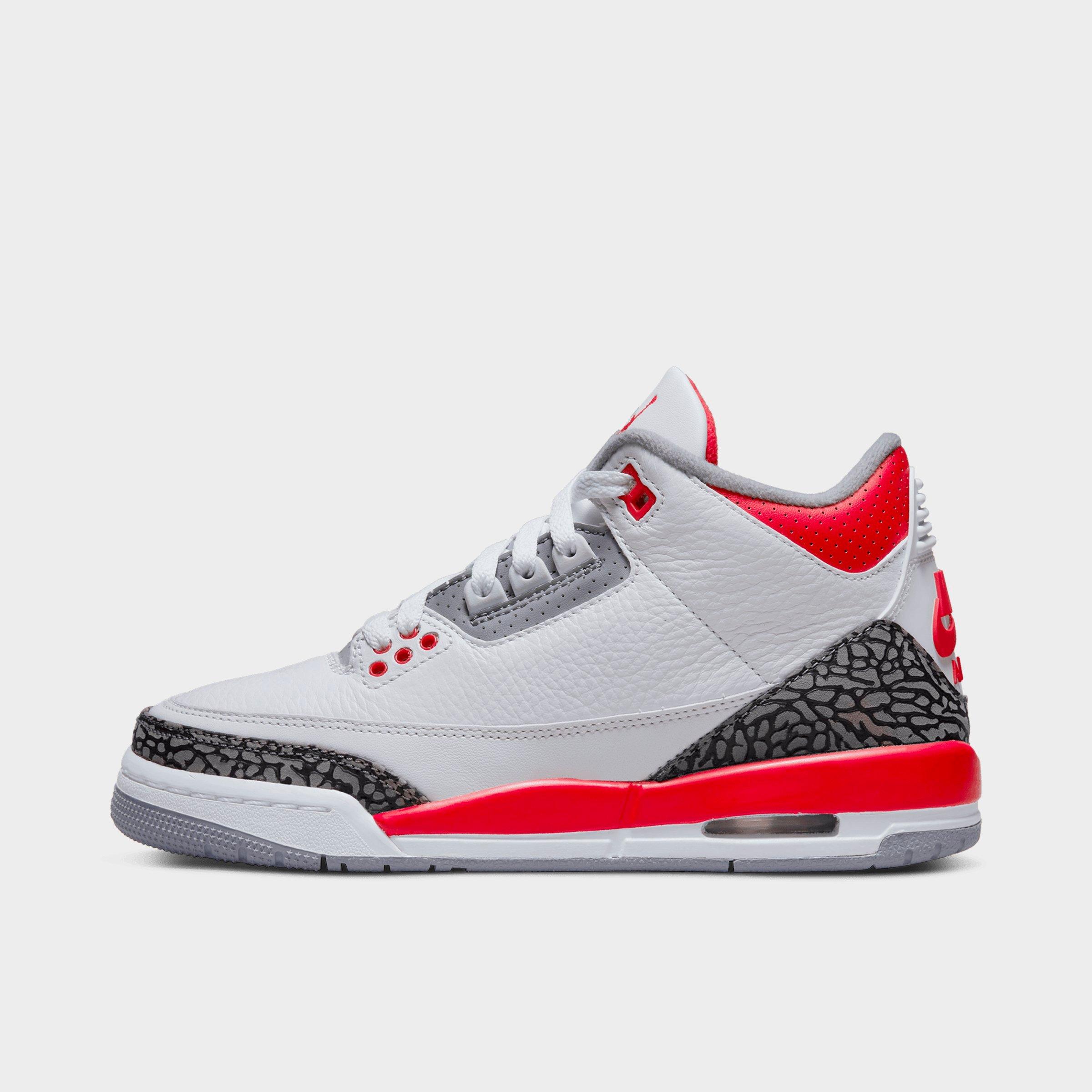 Nike Jordan Big Kids' Air Retro 3 Casual Shoes In White/fire Red/black/cement Grey