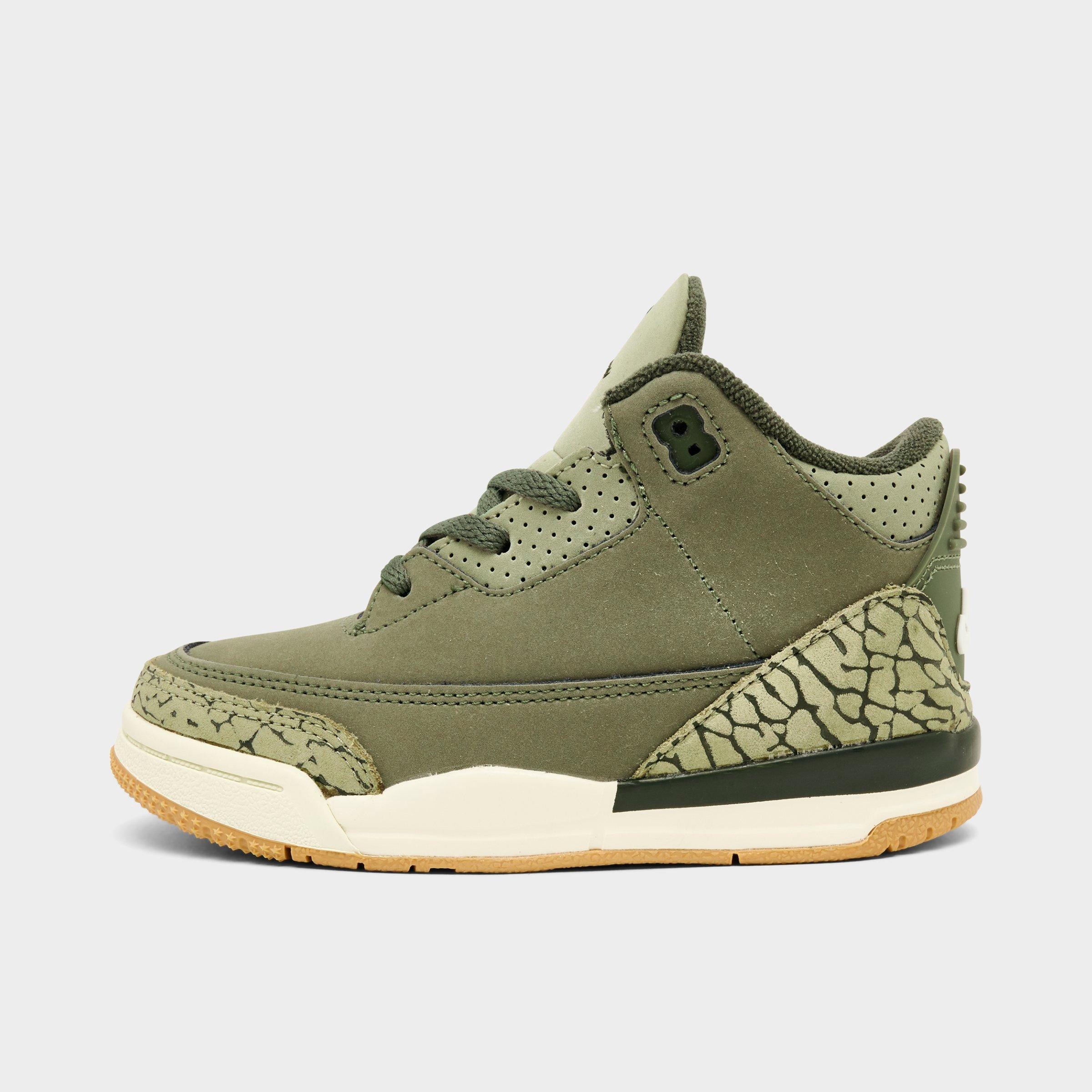 Jordan Kids Toddler Air Retro 3 Basketball Shoes in Medium Olive/Sequoia/Neutral Olive Size: 2.0