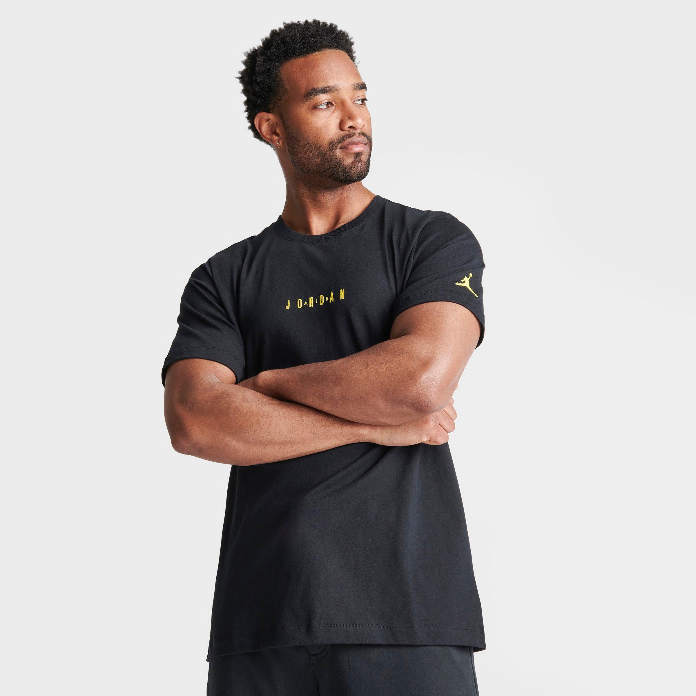 Nike Jordan Men's Embroidered Air Graphic T-shirt In Black/tour Yellow