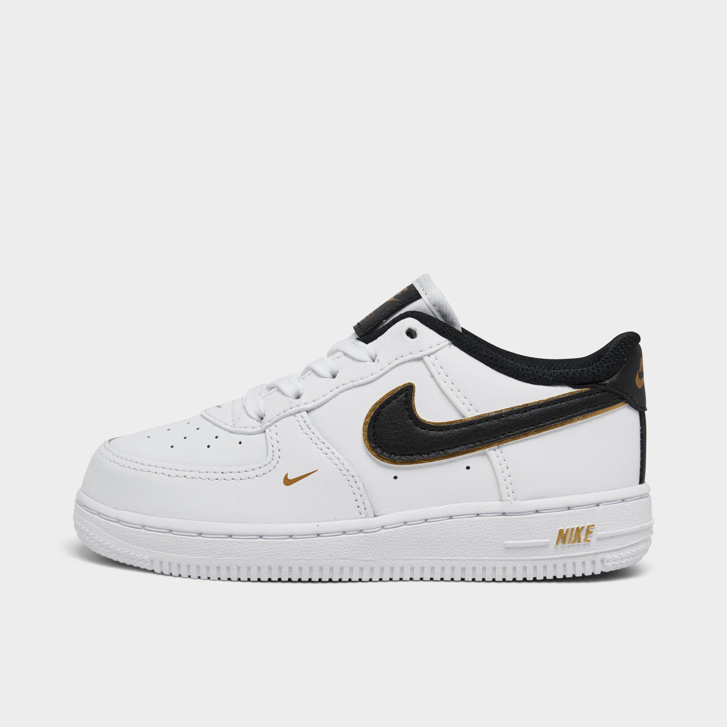 Nike Kids Toddler Force 1 LV8 Casual Shoes in White/Black/Metallic Gold Size: 4.0