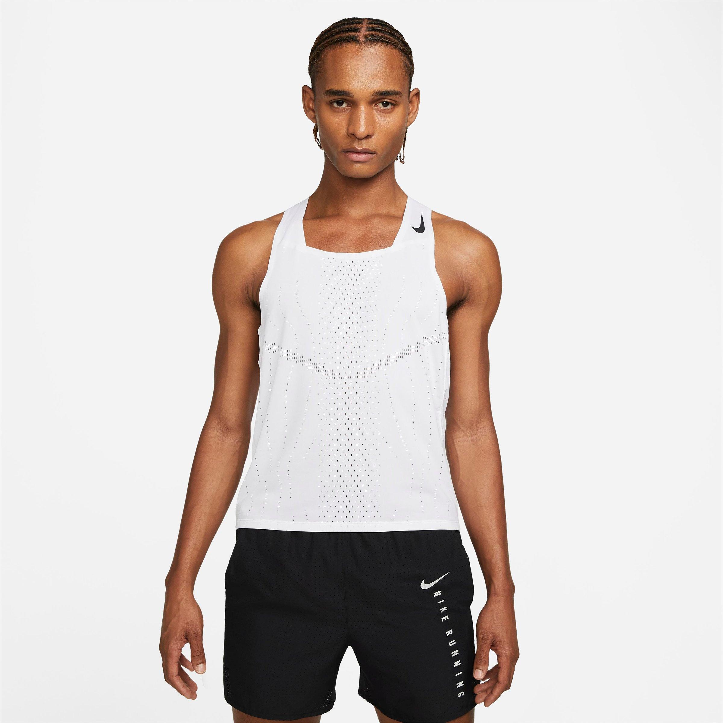 Nike Men's Dri-fit Adv Aeroswift Racing Singlet In White/black