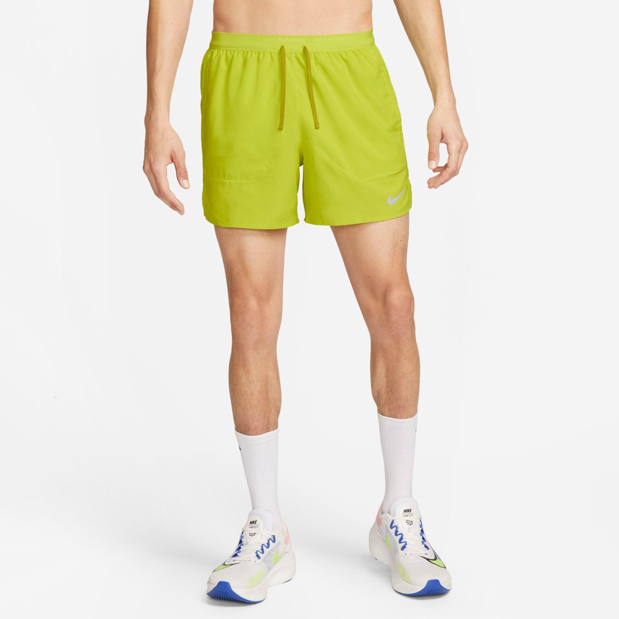 Nike Men's Dri-FIT Stride 5" Brief-Lined Running Shorts in Bright Cactus/Moss Size: XS