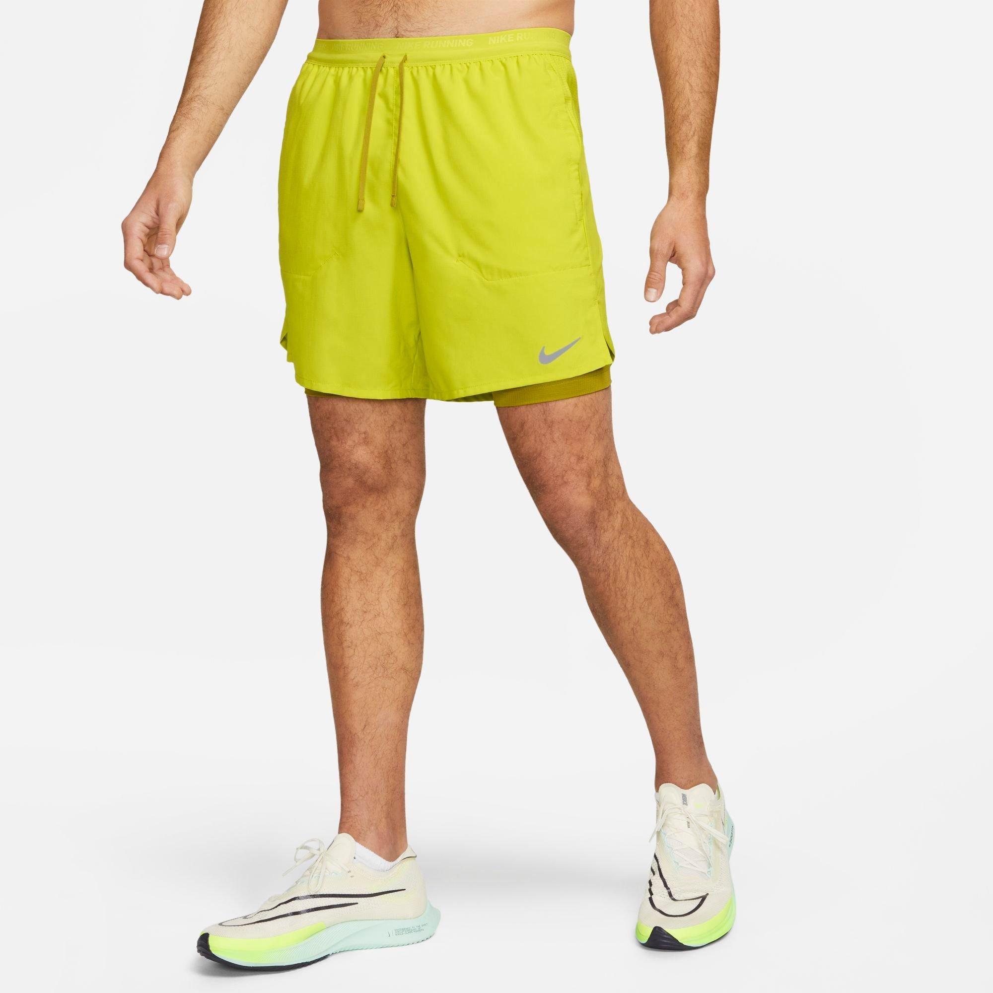 Nike Men's Stride Dri-fit 7" 2-in-1 Running Shorts In Bright Cactus/moss/moss