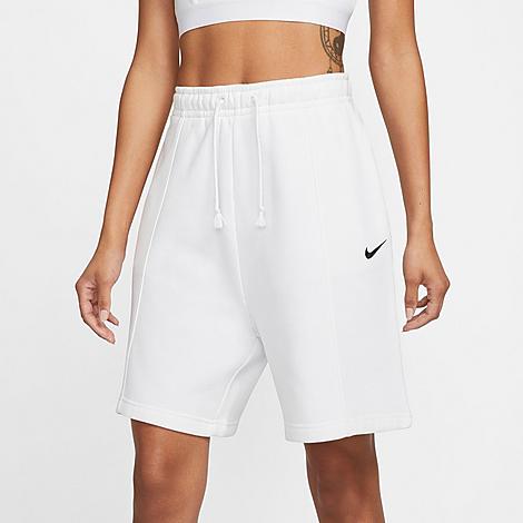 Nike Women's Sportswear Essential High-rise Fleece Shorts In White/black