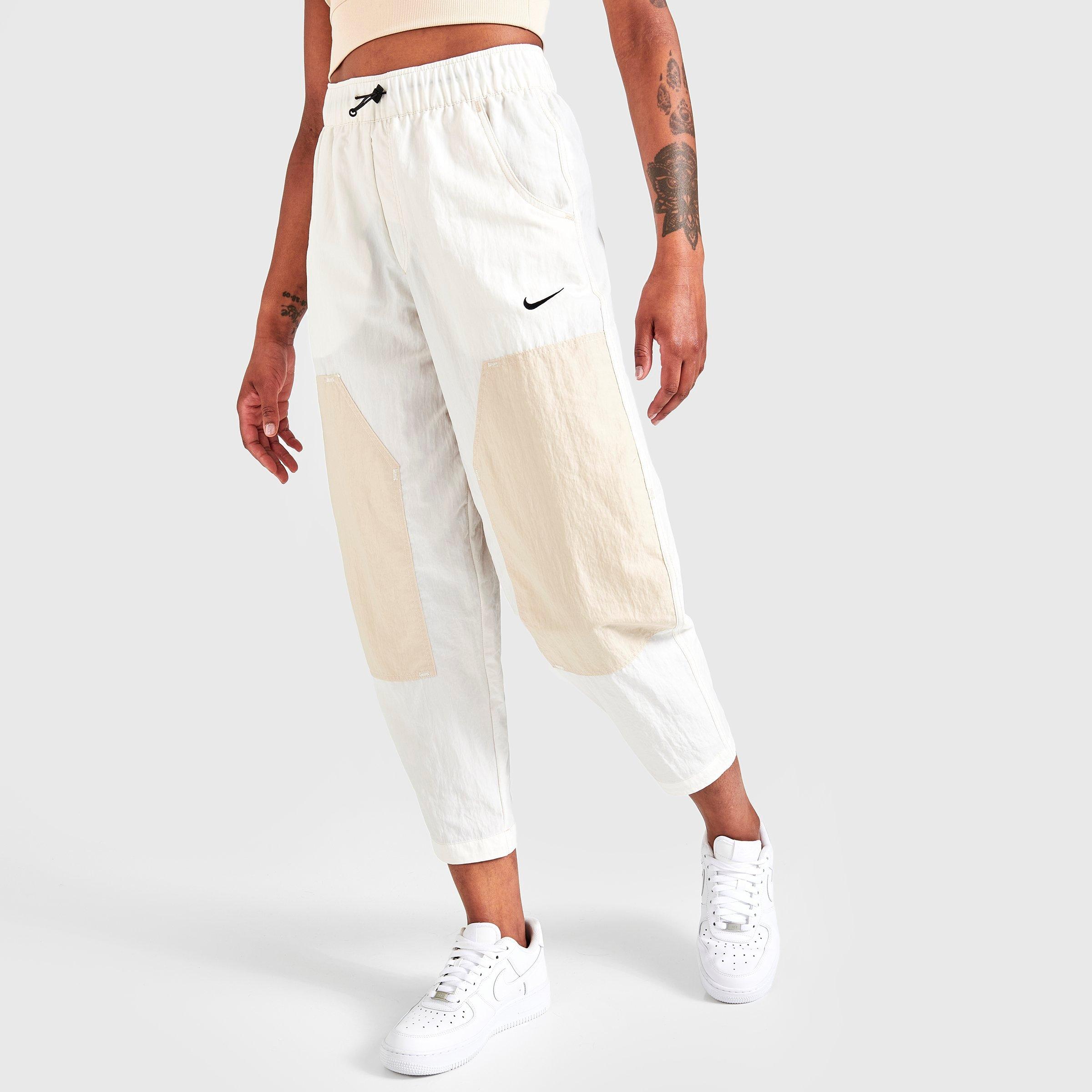Nike Swoosh Woven High Waist Paneled Pants In Cream-white In Phantom/sanddrift/phantom/black
